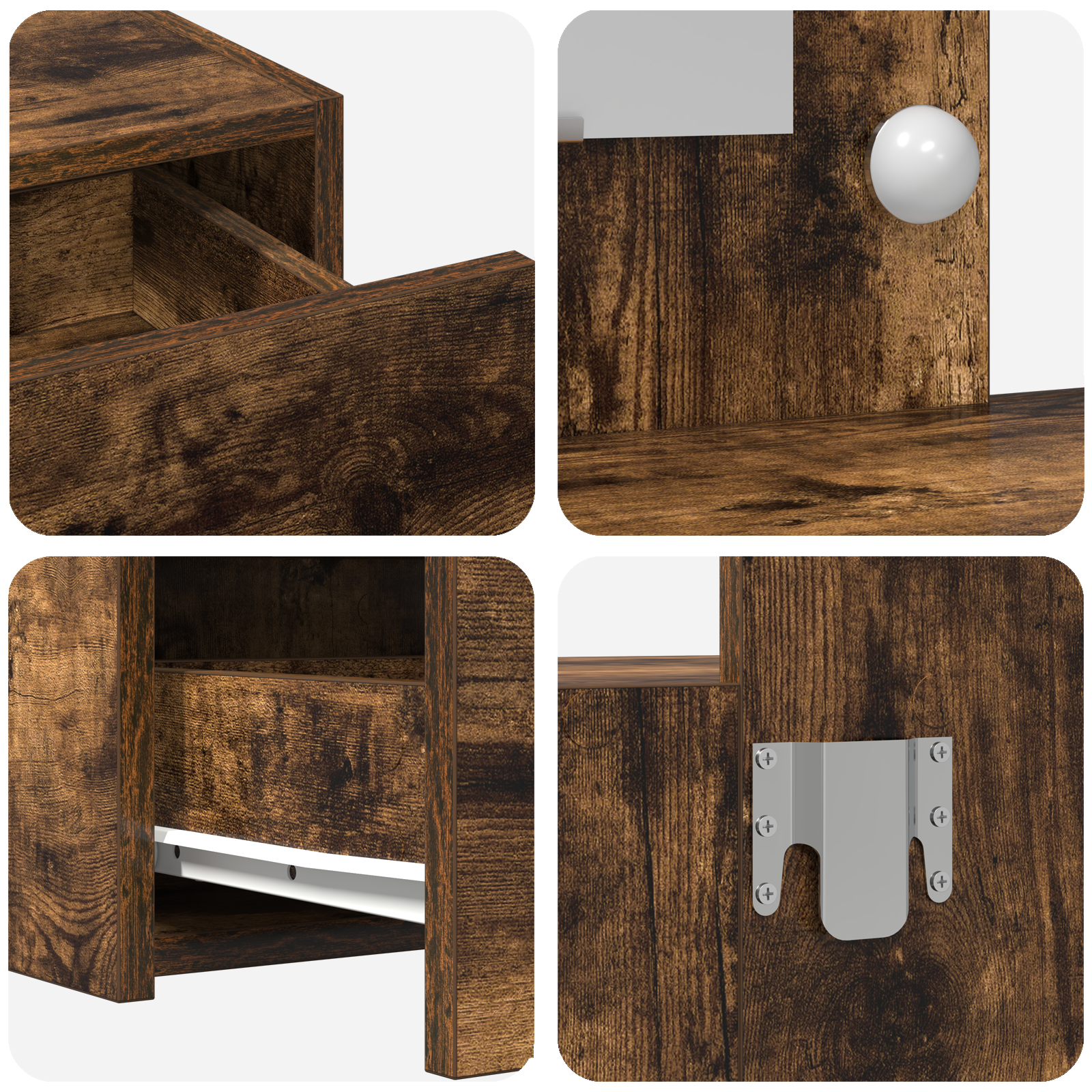 Wall Hanging Dressing Table with LED Lights in Smoked Oak - Image 8