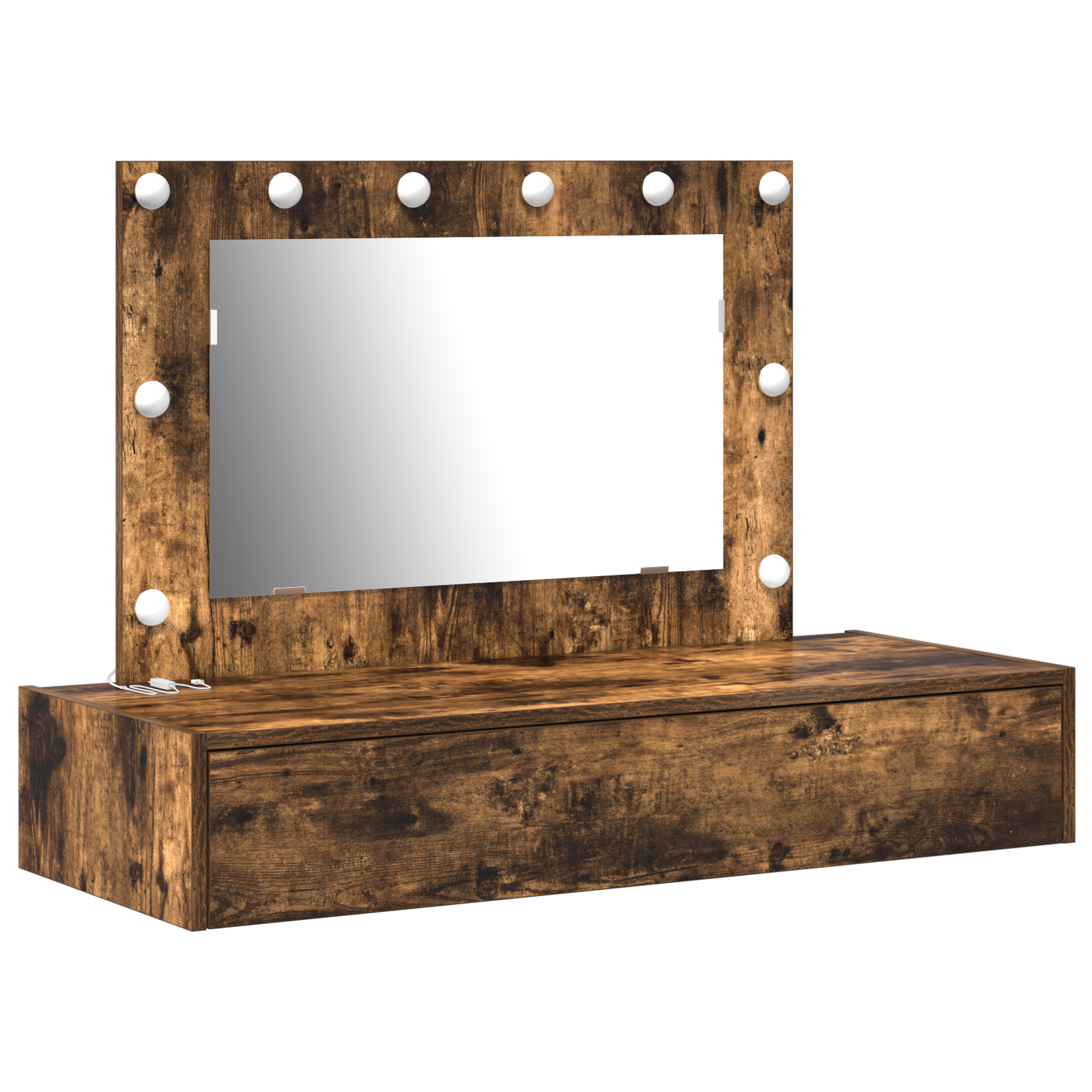 Wall Hanging Dressing Table with LED Lights in Smoked Oak - Image 2