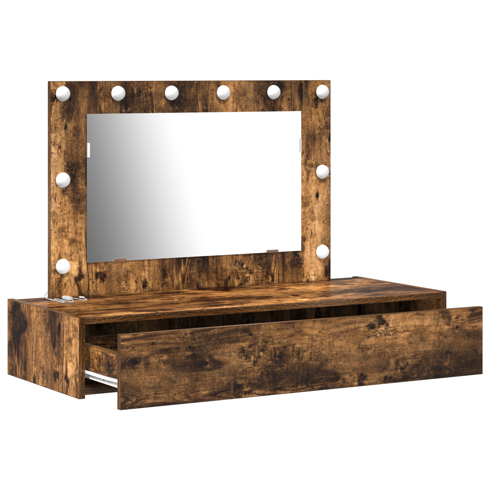 Wall Hanging Dressing Table with LED Lights in Smoked Oak - Image 4