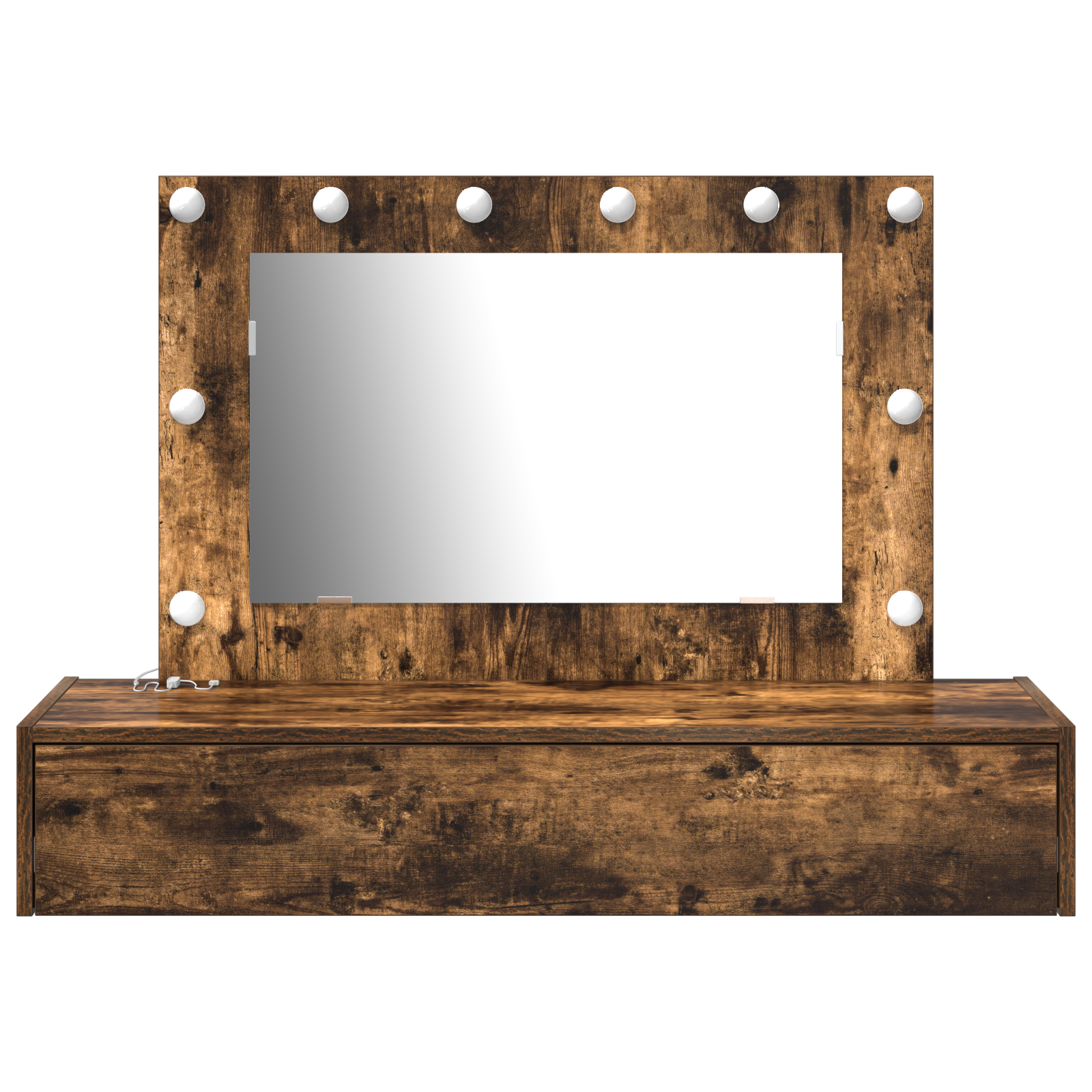 Wall Hanging Dressing Table with LED Lights in Smoked Oak - Image 5
