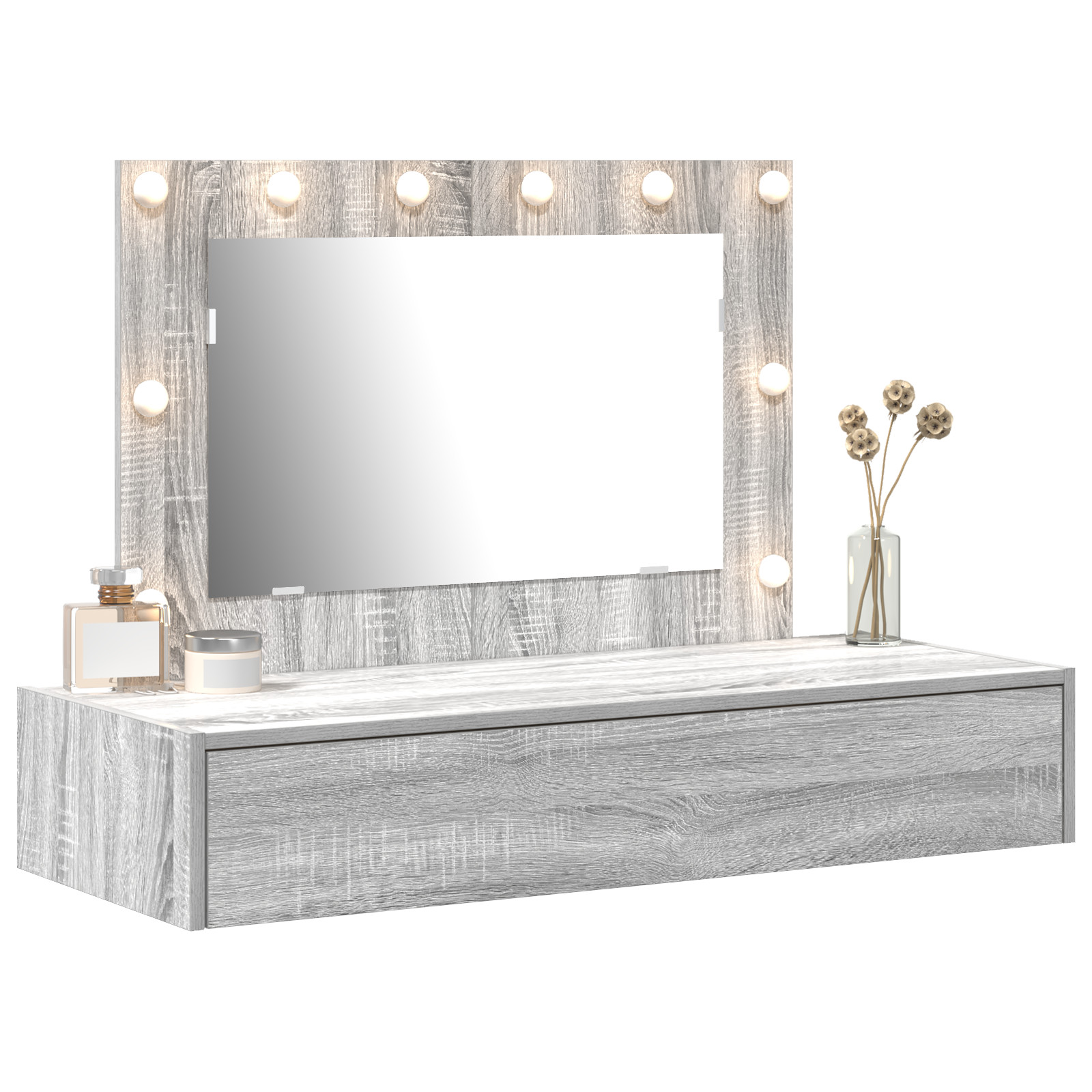 Wall Hanging Dressing Table with LED Lights Grey Sonoma - Image 3