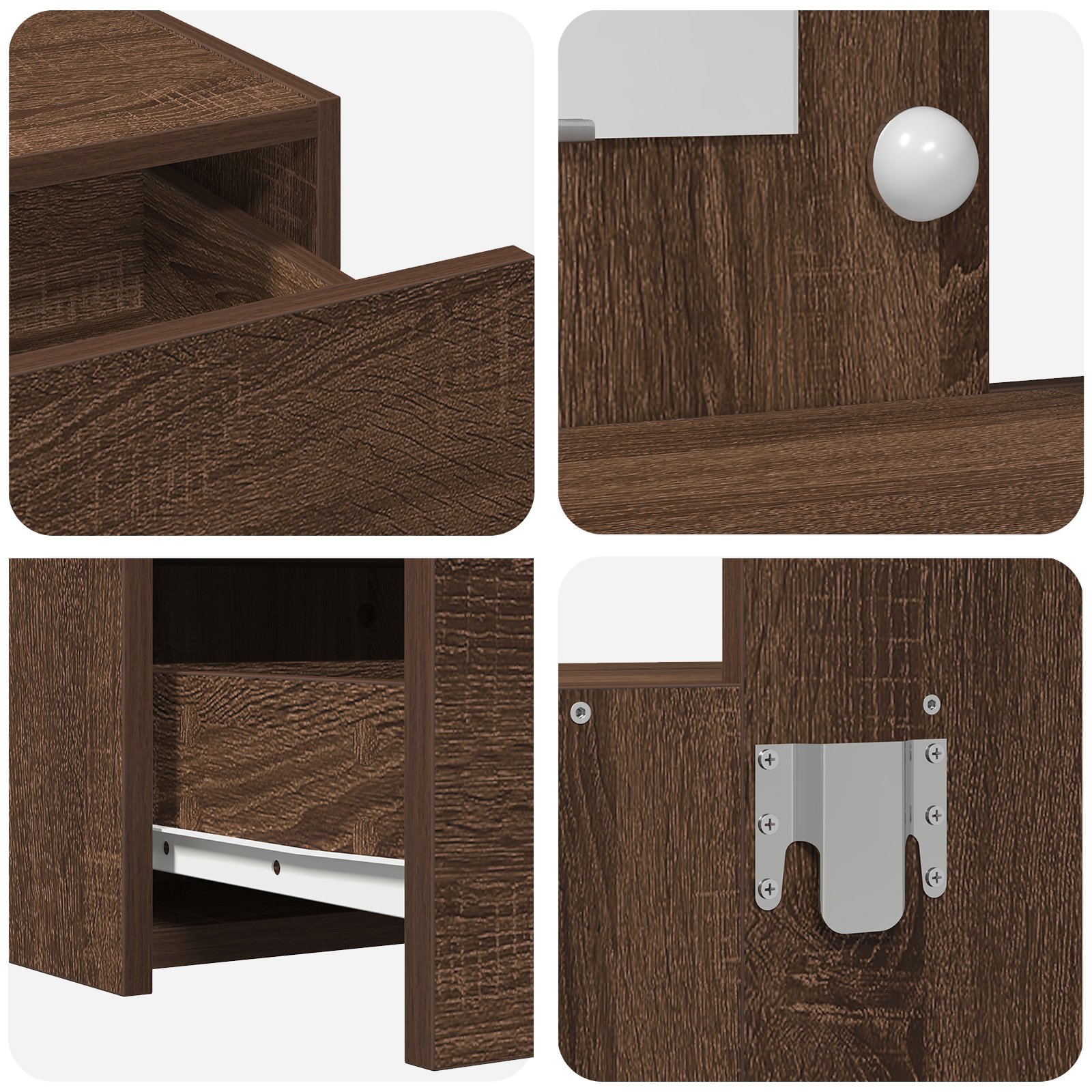 Wall Hanging Dressing Table with LED Lights Brown Oak - Image 8