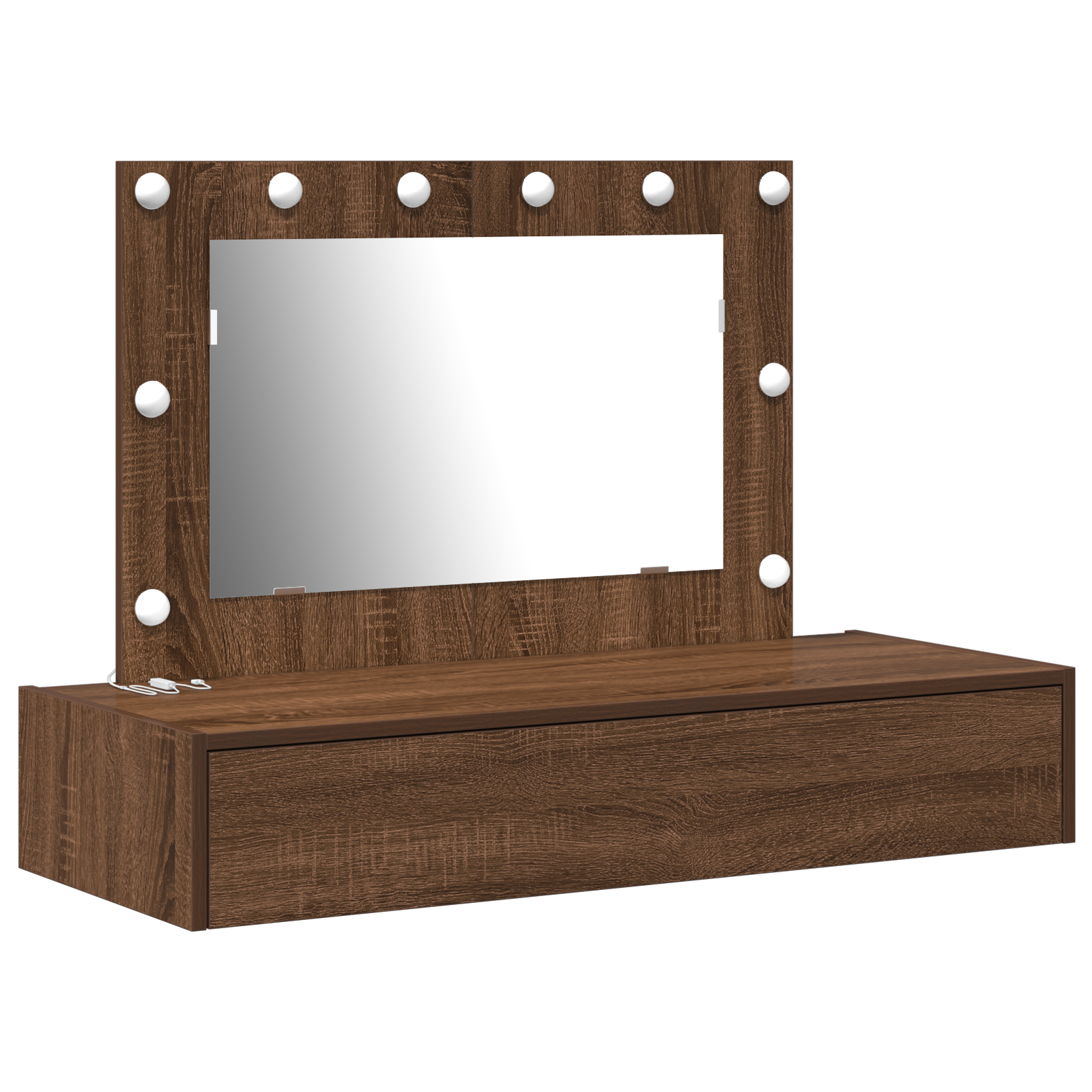 Wall Hanging Dressing Table with LED Lights Brown Oak - Image 2