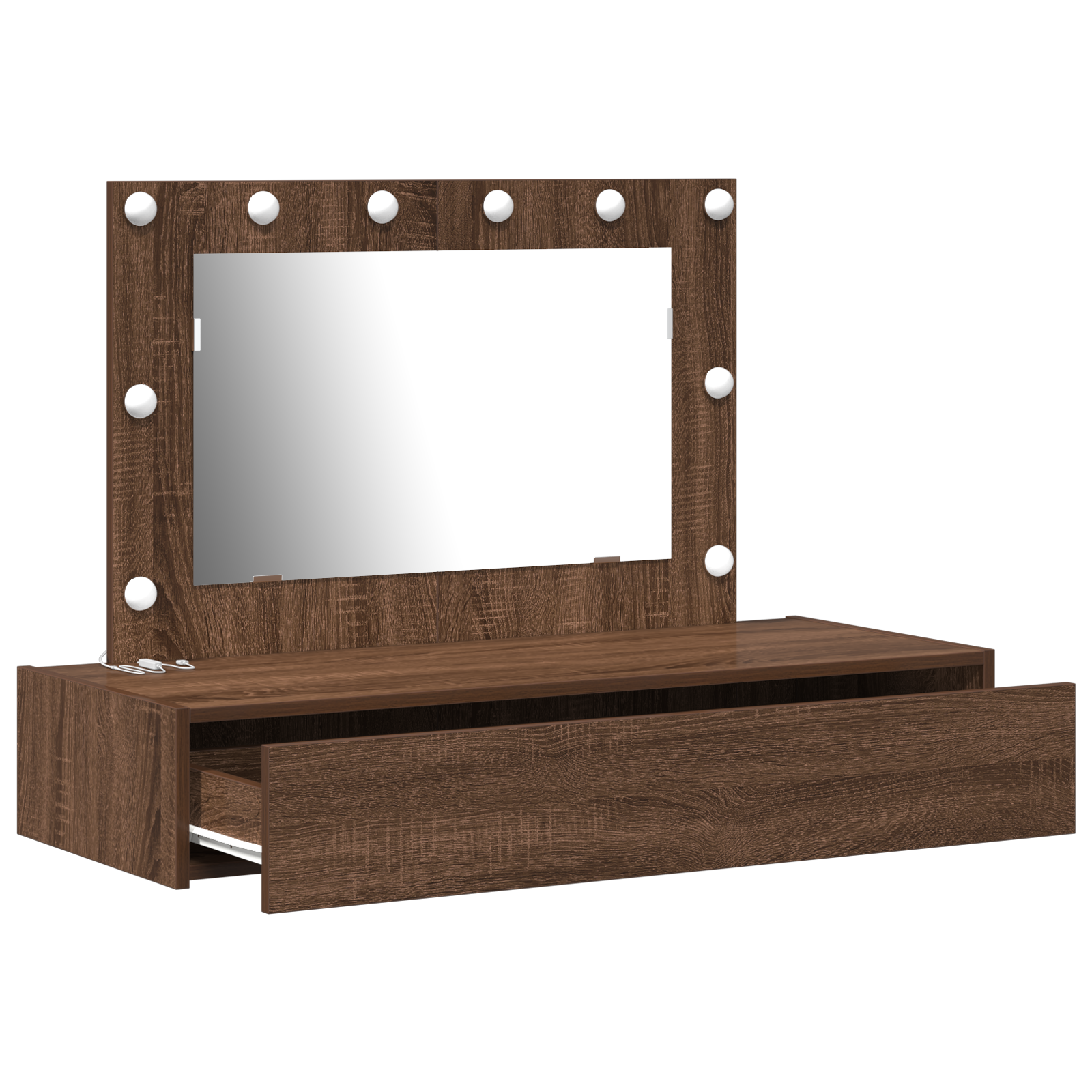 Wall Hanging Dressing Table with LED Lights Brown Oak - Image 4