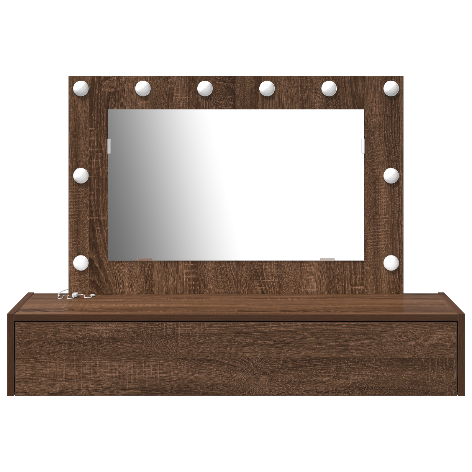 Wall Hanging Dressing Table with LED Lights Brown Oak - Image 5