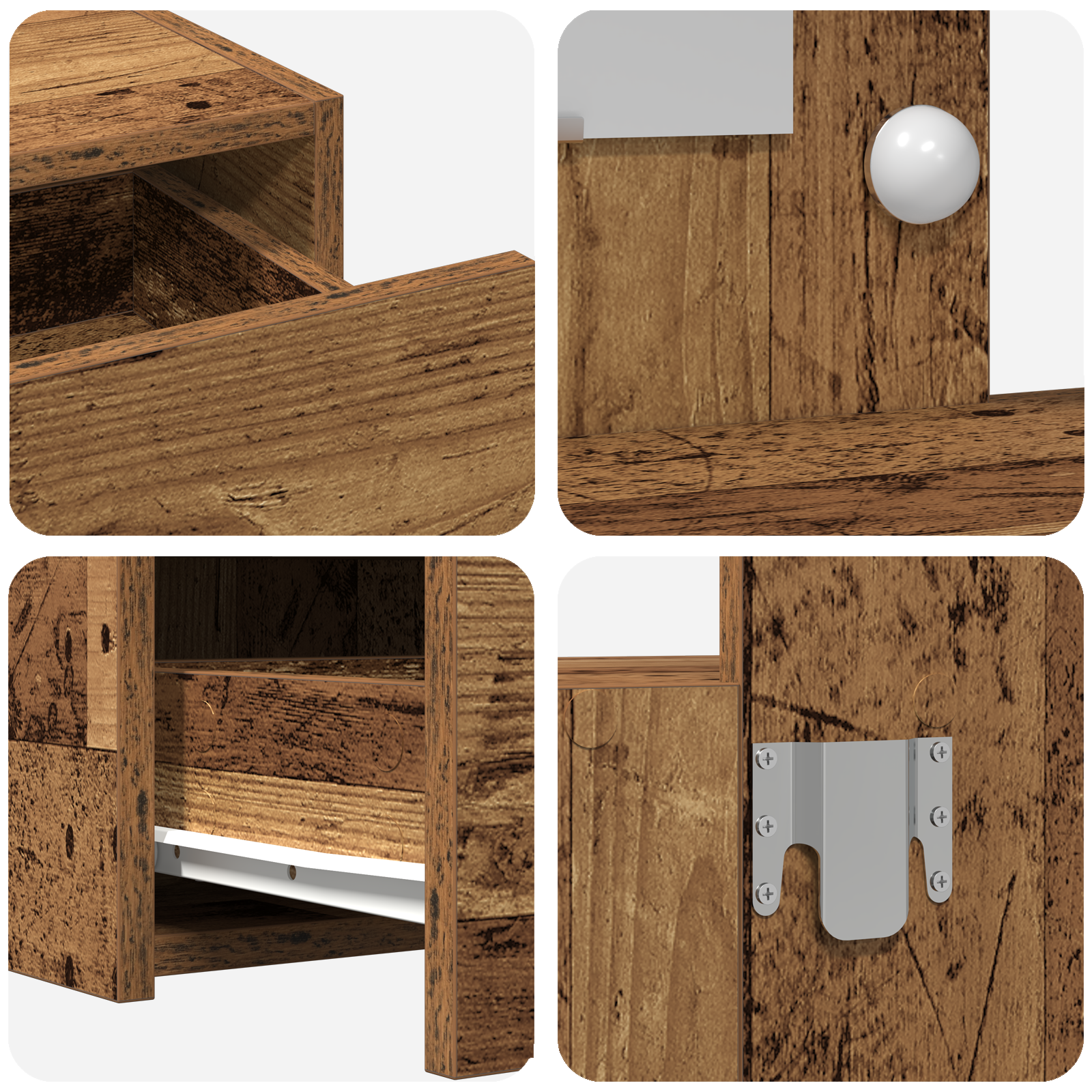 Wall Hanging Dressing Table with LED Lights Old Wood - Image 8