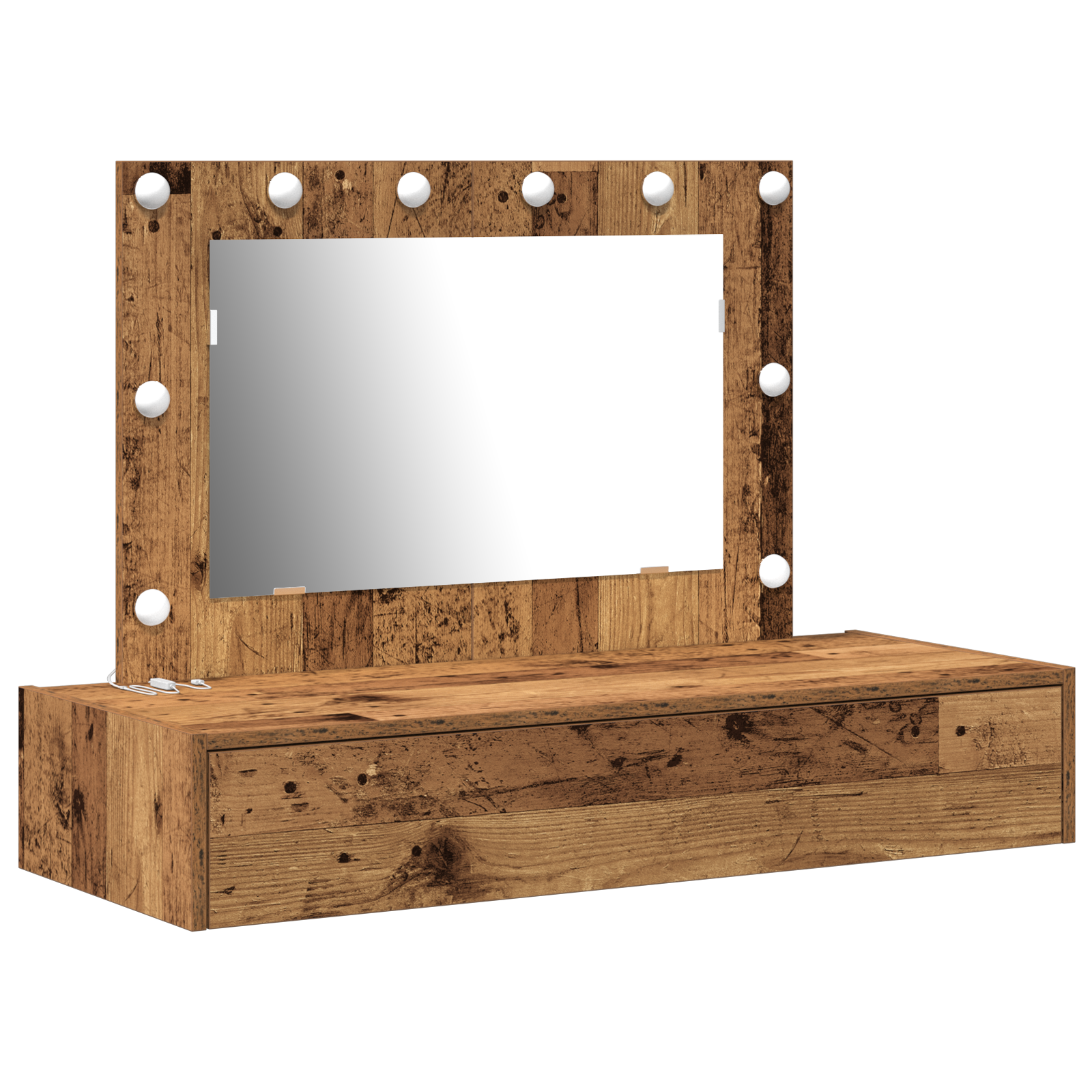 Wall Hanging Dressing Table with LED Lights Old Wood - Image 2