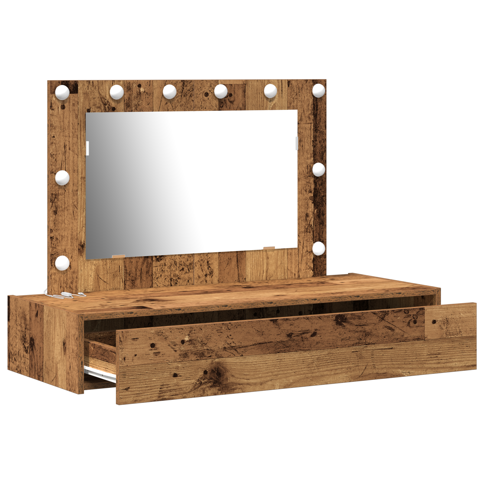 Wall Hanging Dressing Table with LED Lights Old Wood - Image 4
