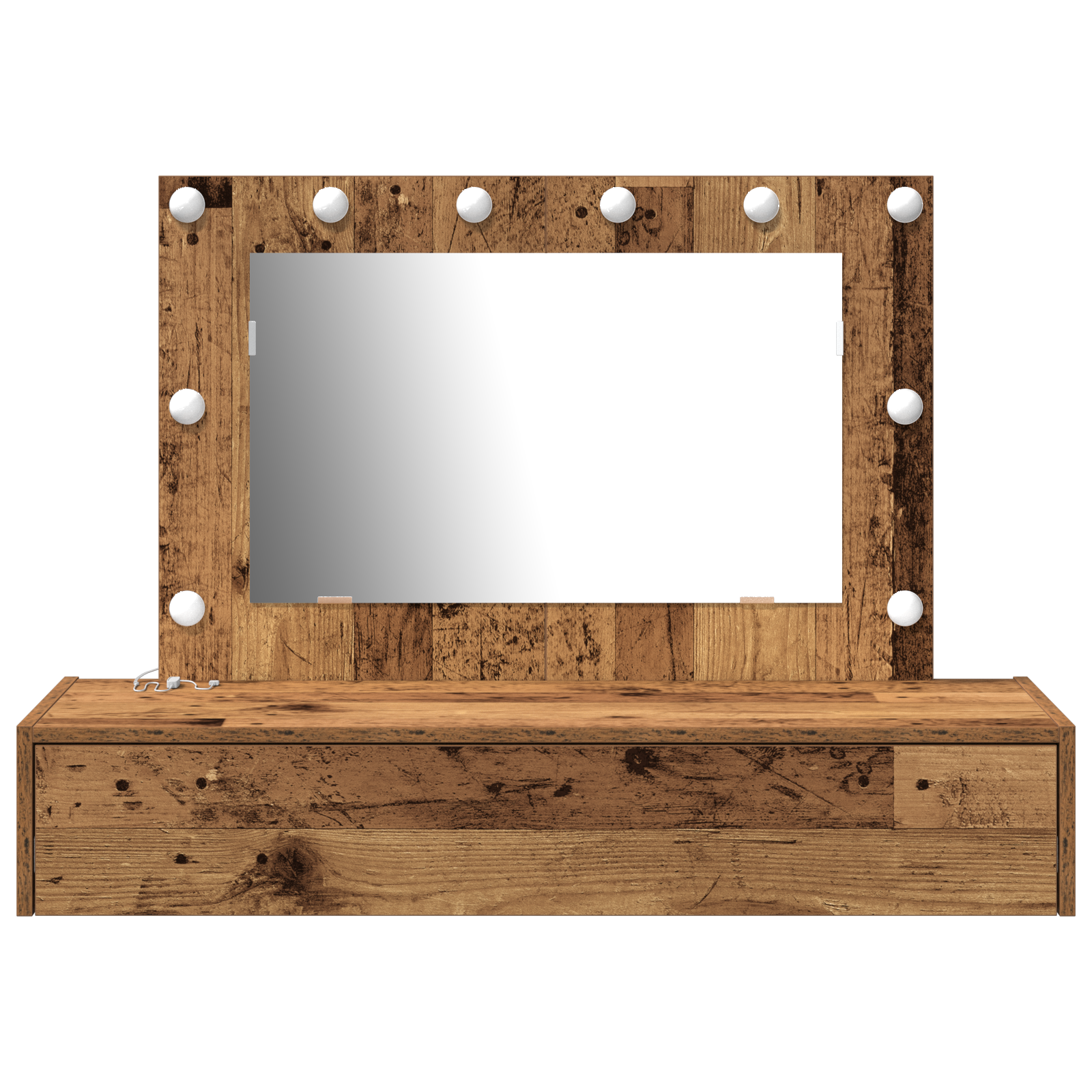 Wall Hanging Dressing Table with LED Lights Old Wood - Image 5