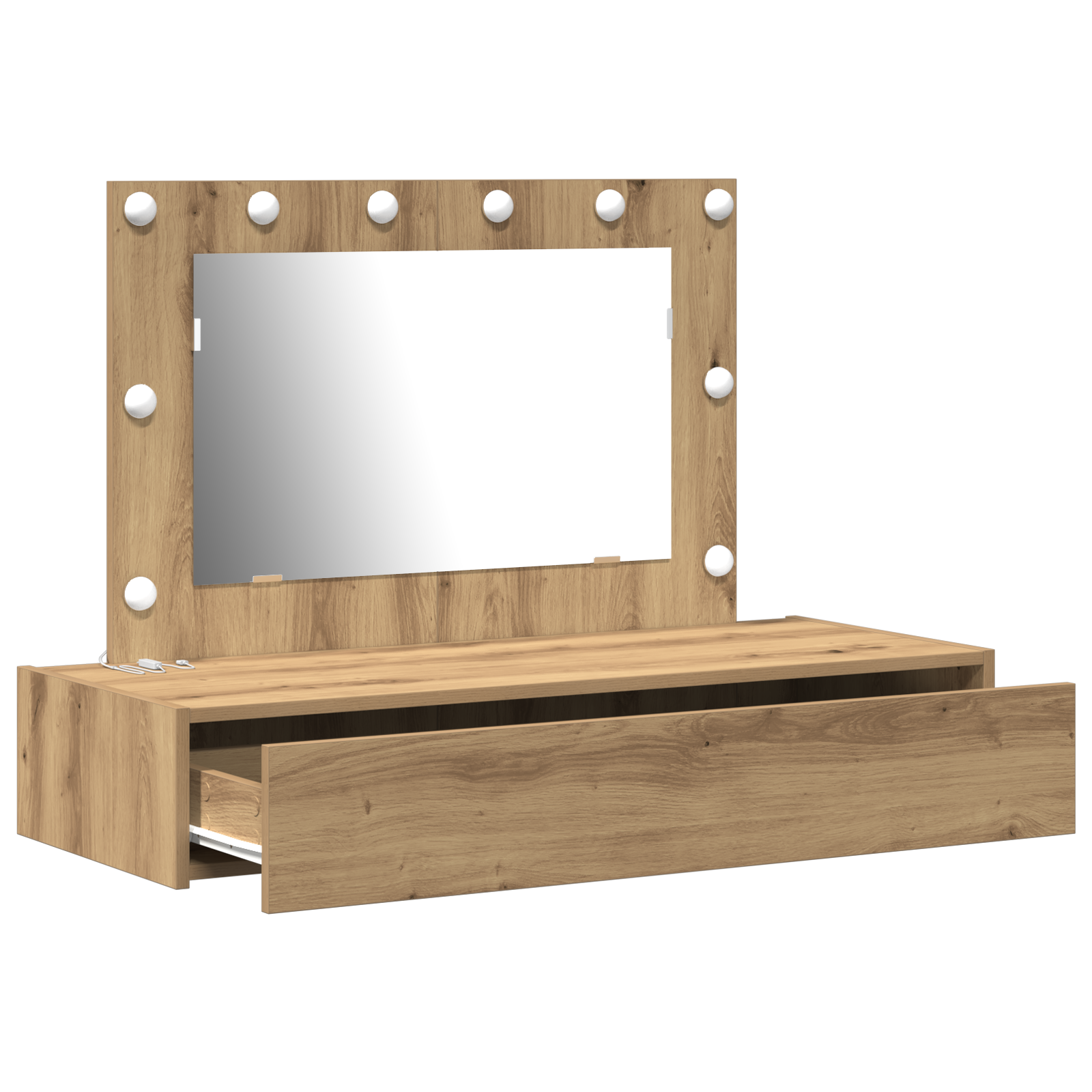 Wall Hanging Dressing Table with LED Lights Artisan Oak - Image 4
