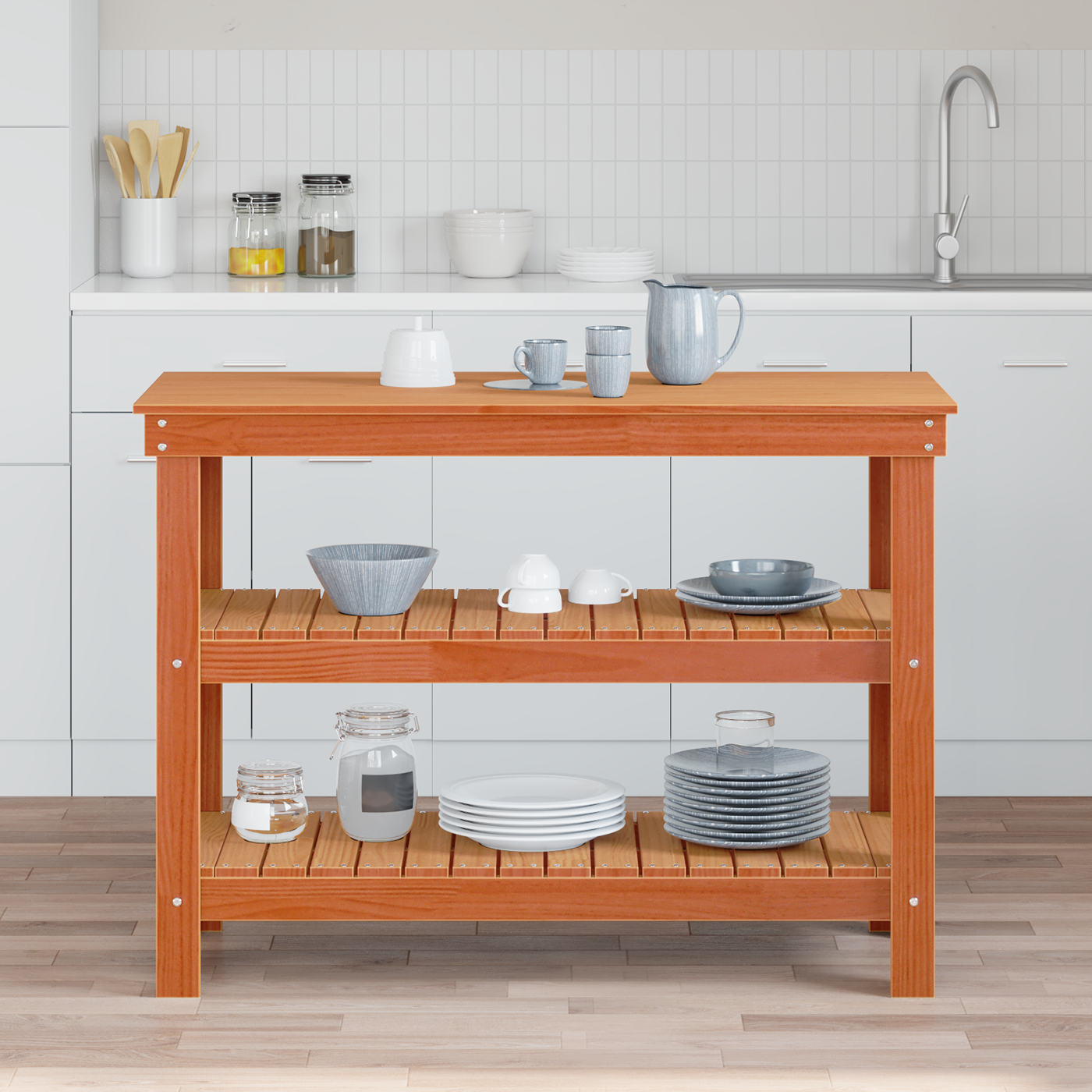 vidaXL Werkbank Wachsbraun 110,5 x 50 x 80 cm Massivholz Kiefer vidaXL Werkbank Wachsbraun 110,5 x 50 x 80 cm Massivholz Kiefer