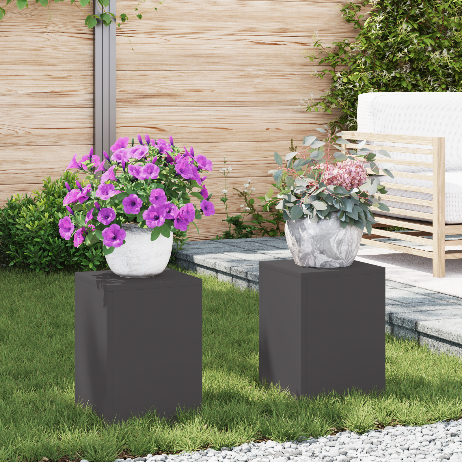 Lauko augalų stovas stulpas 2 vnt Juodas 24x24x35 cm Plienas