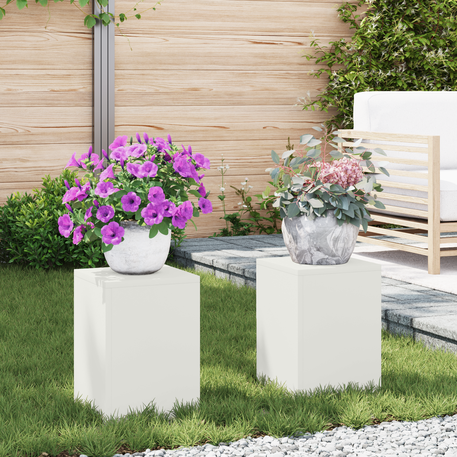 Outdoor Plant Stands Pillar 2 pcs White 24x24x35 cm Steel