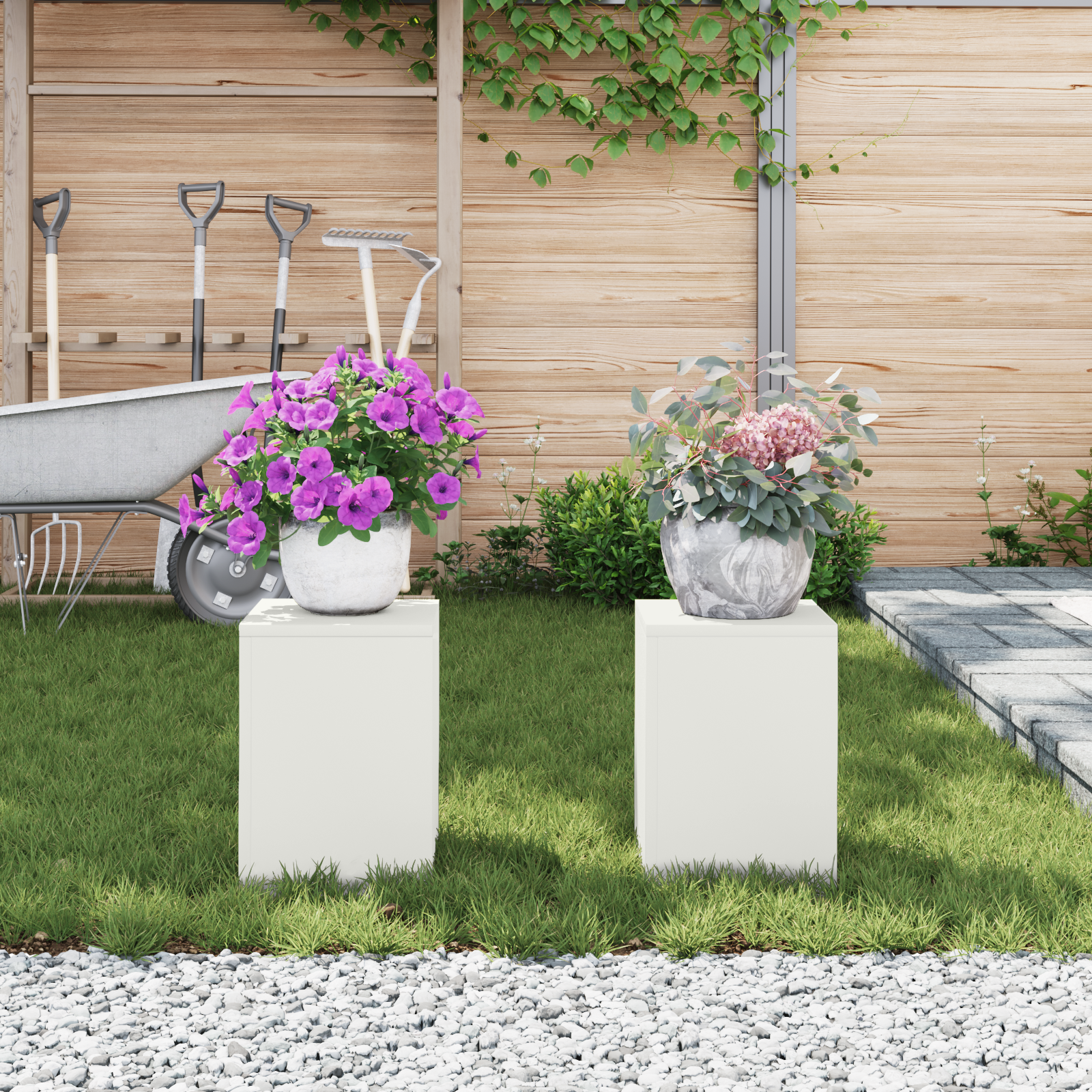 Outdoor Plant Stands Pillar 2 pcs White 24x24x35 cm Steel - Image 4