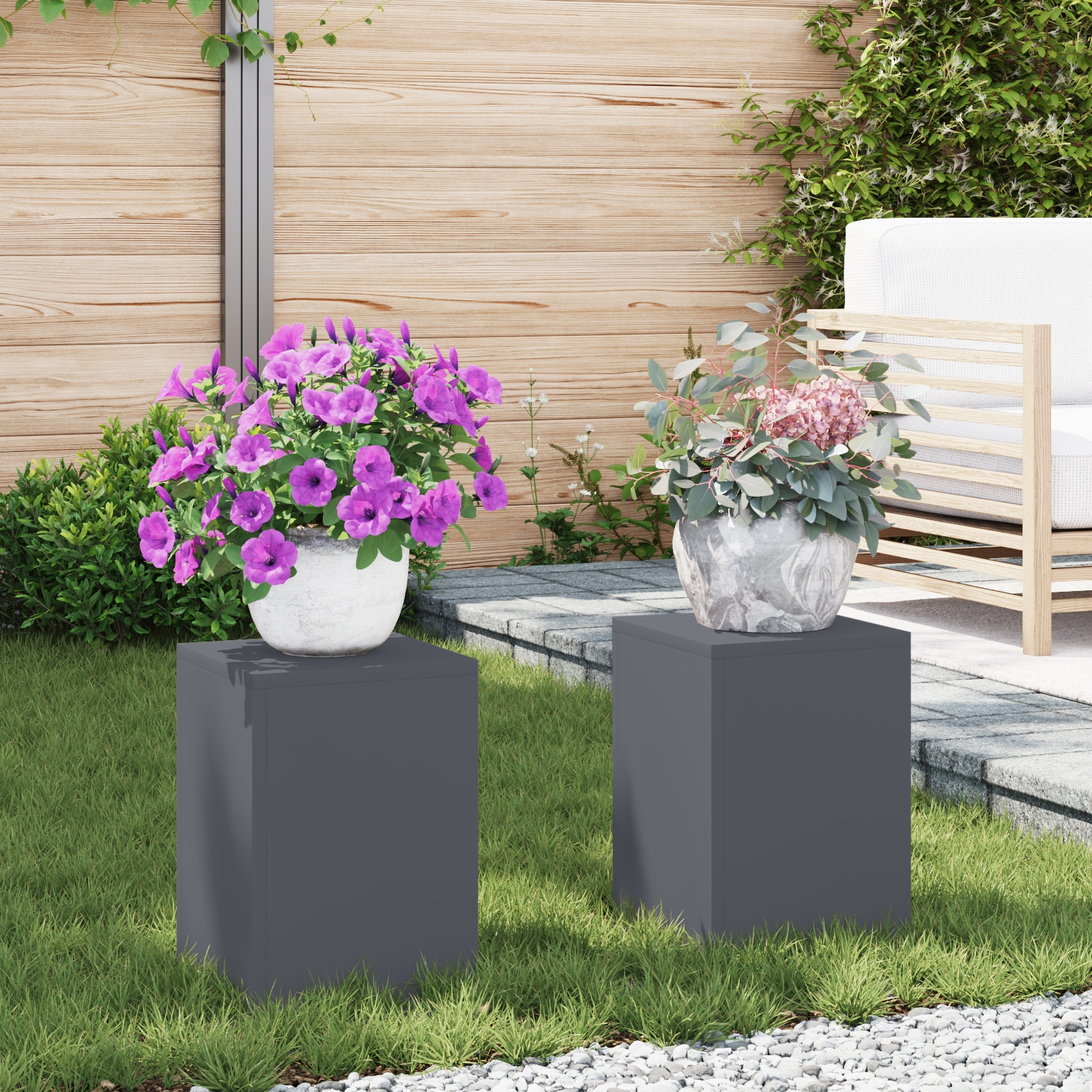 Plantenstandaards 2 st pilaar 24x24x35 cm staal antraciet