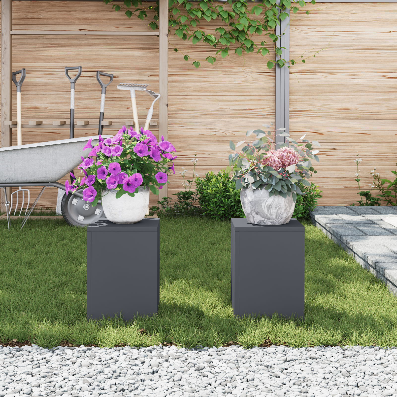 Outdoor Plant Stands Pillar 2 pcs Anthracite 24x24x35 cm Steel - Image 4