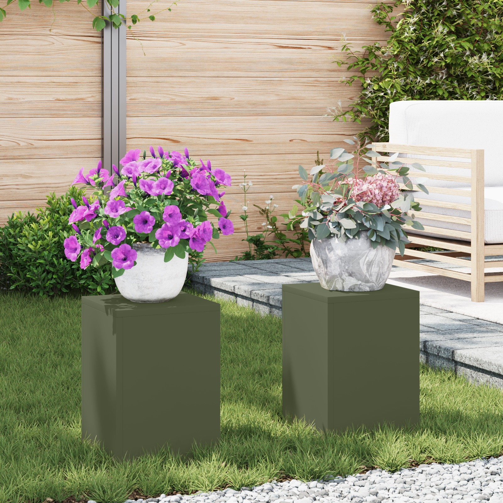 Plantenstandaards 2 st pilaar 24x24x35 cm staal olijfgroen