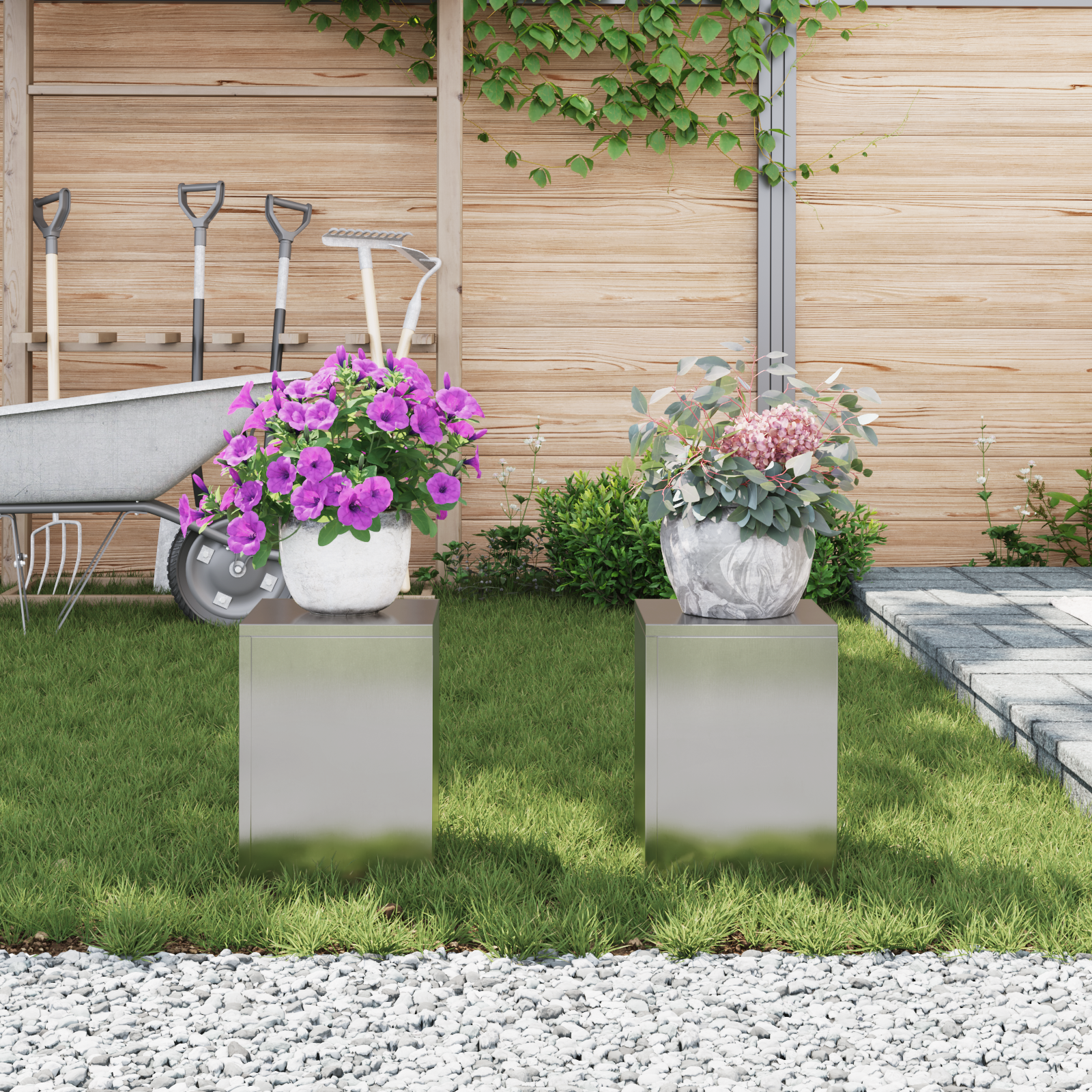 Outdoor Plant Stands Pillar 2 pcs 24x24x35 cm Stainless Steel - Image 4