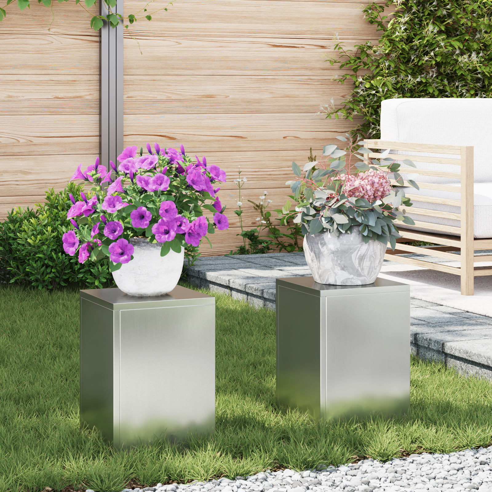 Plantenstandaards 2 st pilaar 24x24x35 cm gegalvaniseerd staal