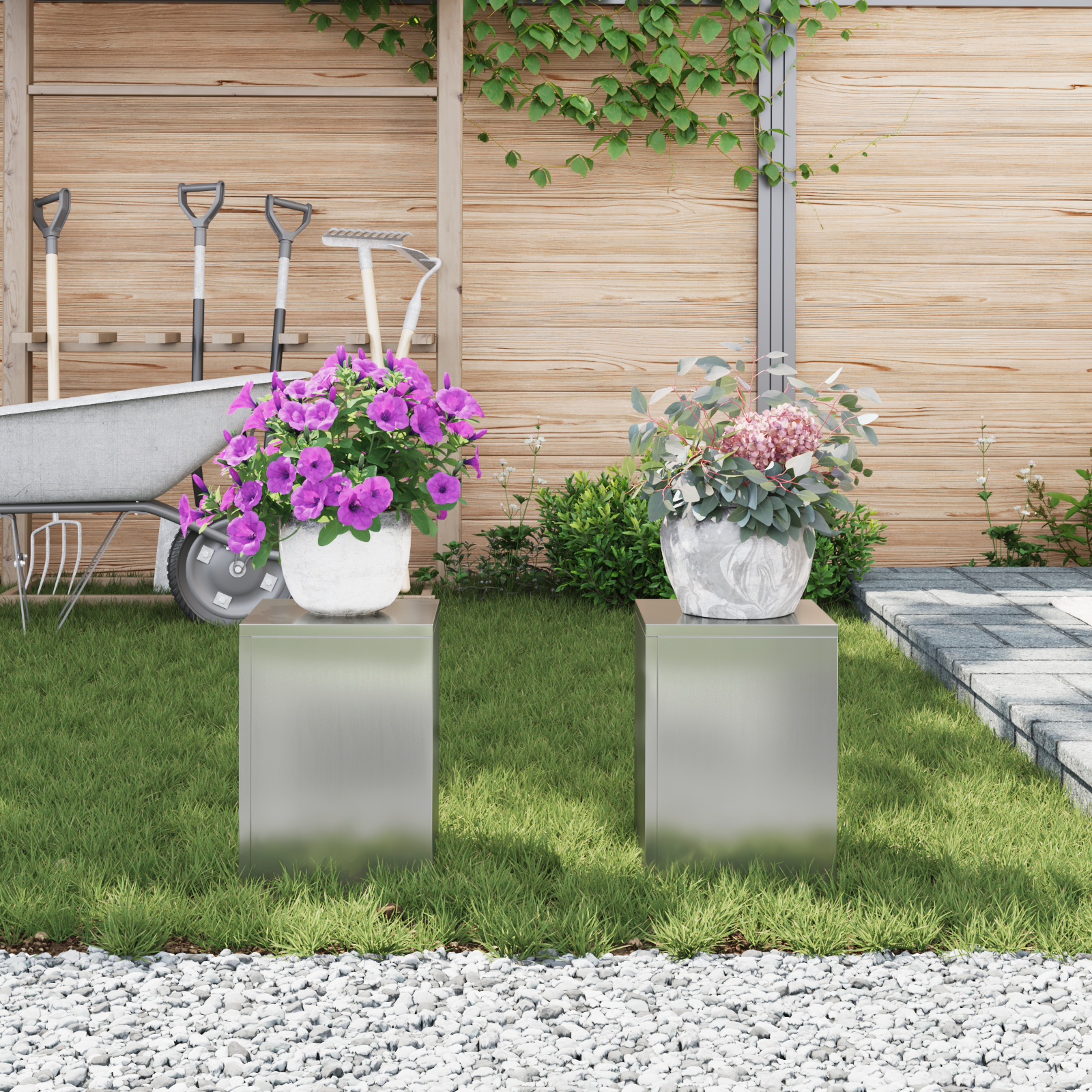 Outdoor Plant Stands Pillar 2 pcs 24x24x35 cm Galvanised Steel - Image 4