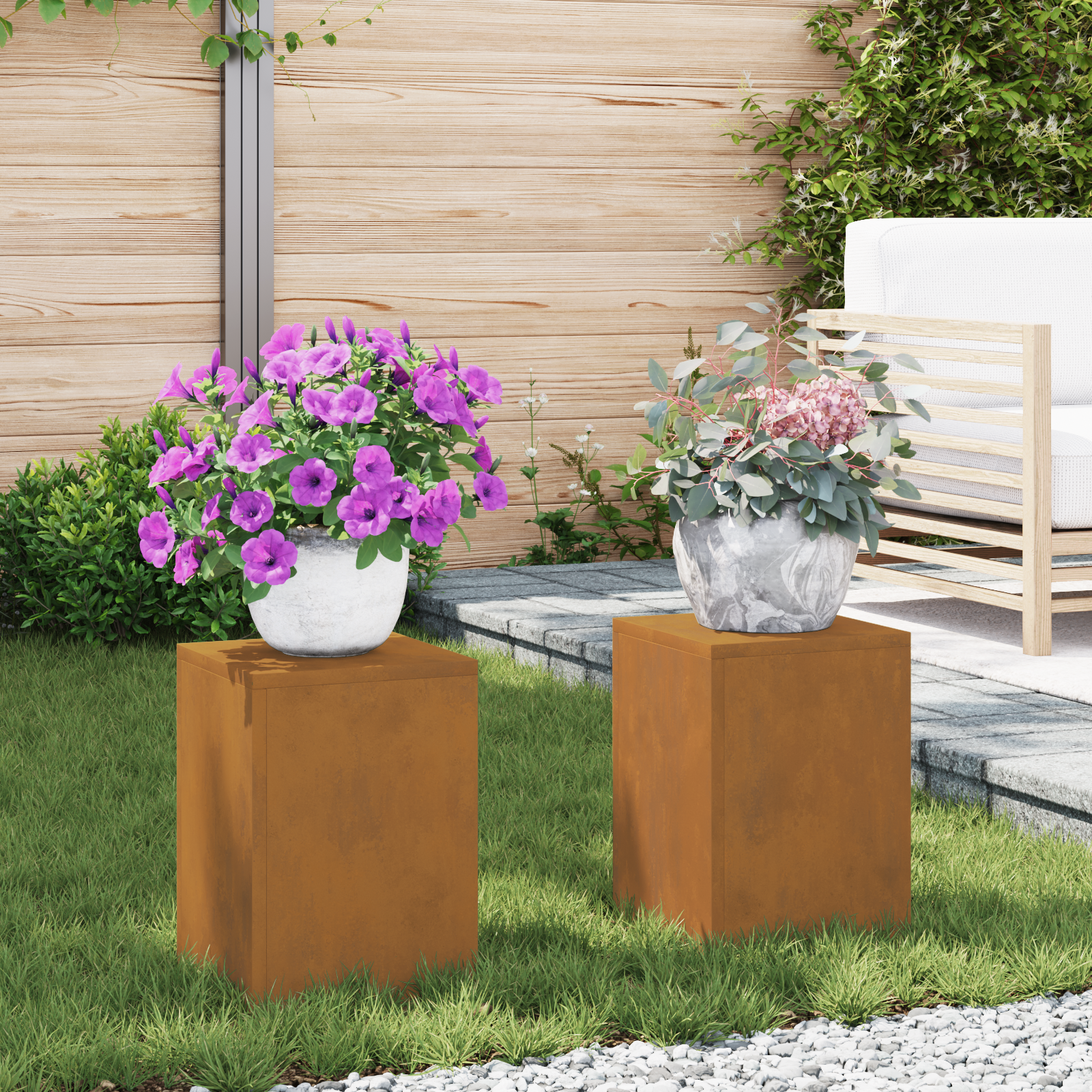 Outdoor Plant Stands Pillar 2 pcs 24x24x35 cm Weathering Steel - Image 4