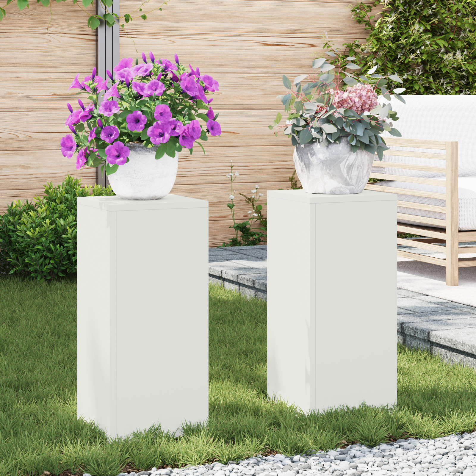 Plantenstandaards 2 st pilaar 24x24x55 cm staal wit