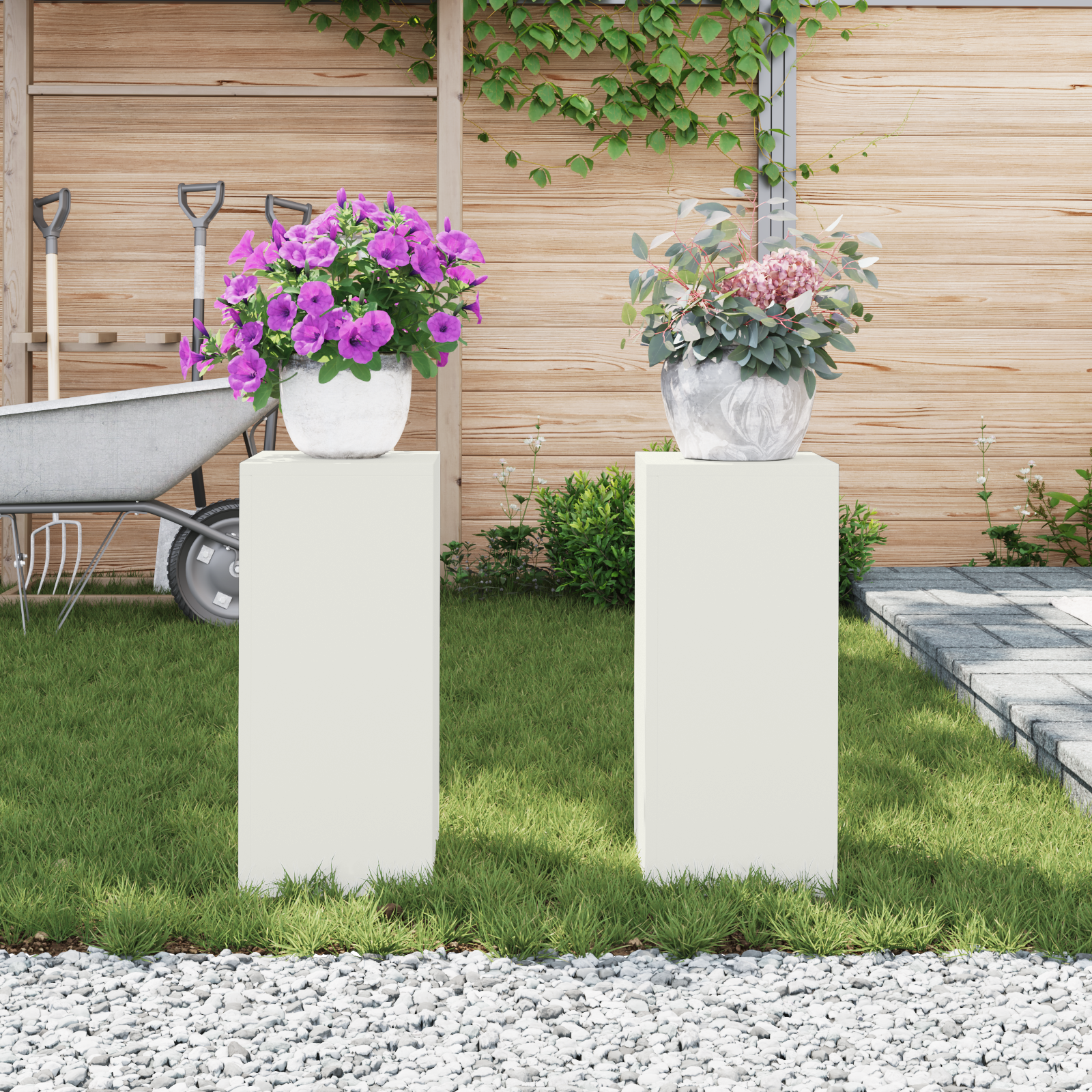 Outdoor Plant Stands set of 2 in white, 24x24x55 cm, Steel - Image 4