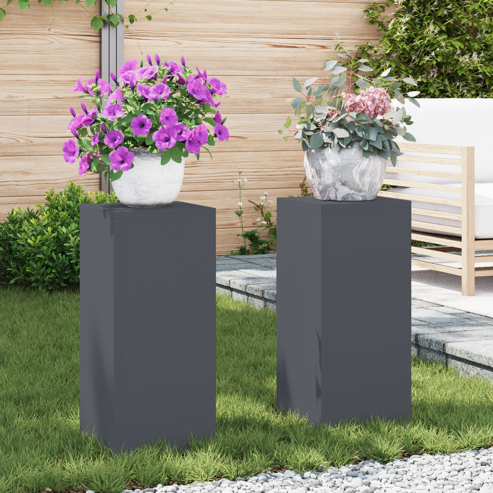Plantenstandaards 2 st pilaar 24x24x55 cm staal antracietkleur