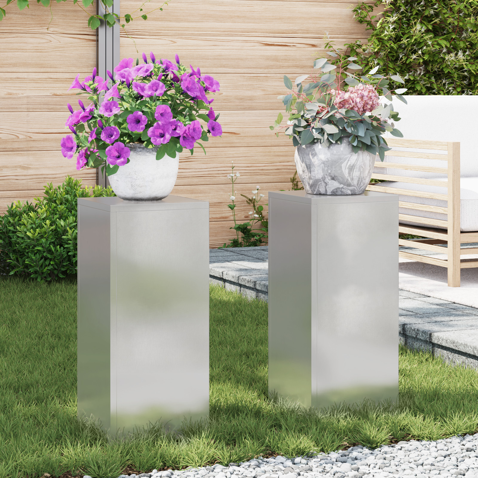 Lauko augalų stovai 2 vnt. 24x24x55 cm nerūdijančio plieno