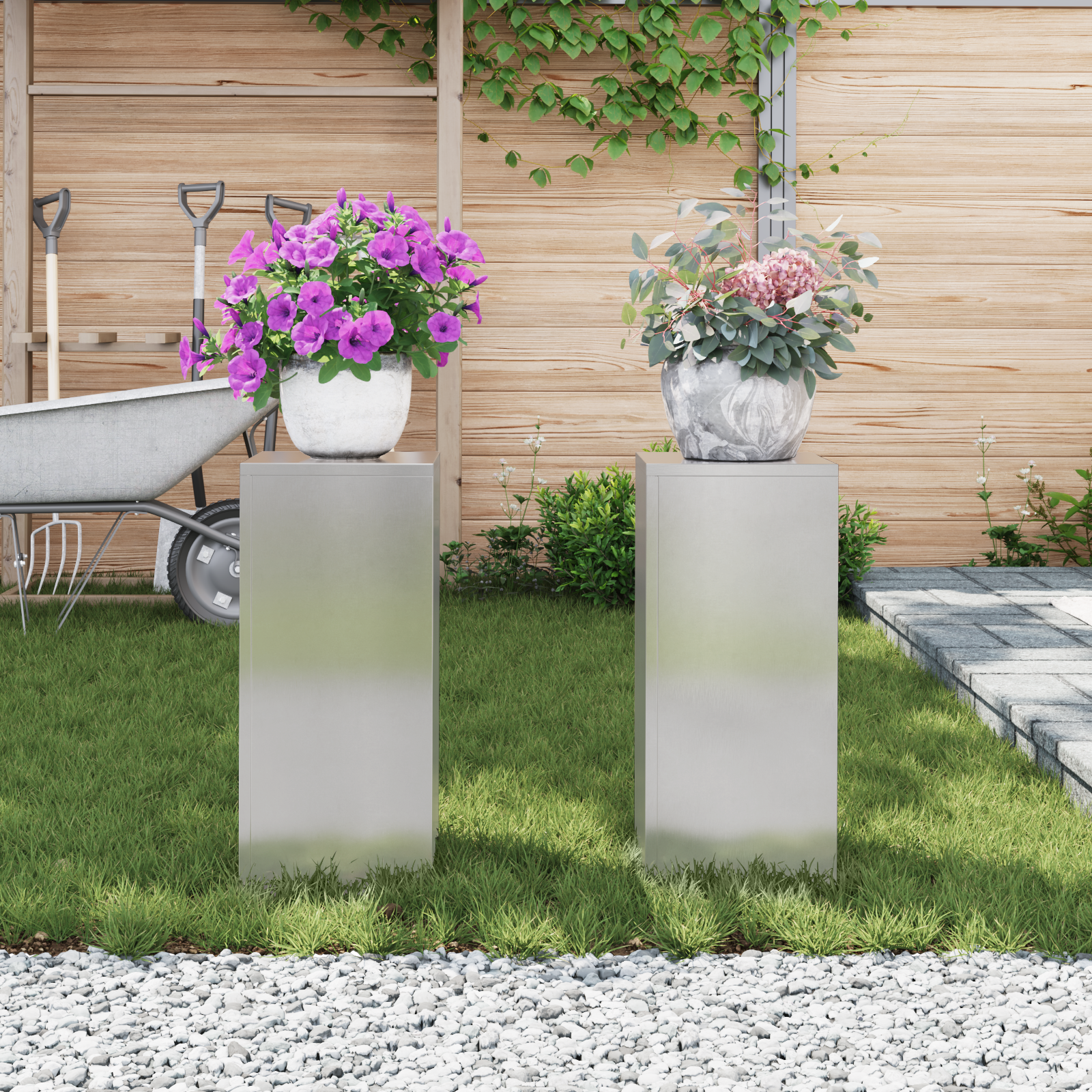 Outdoor Plant Stands Pillar 2 pcs 24x24x55 cm Stainless Steel - Image 4