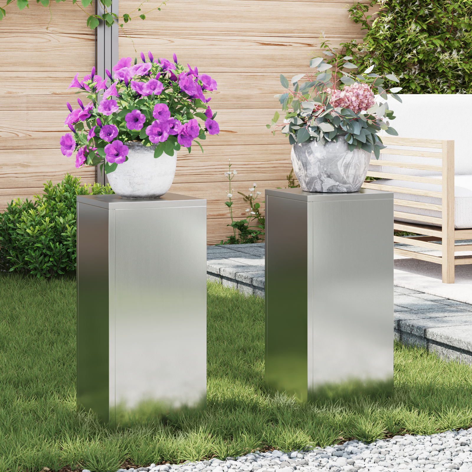 Plantenstandaards 2 st pilaar 24x24x55 cm gegalvaniseerd staal