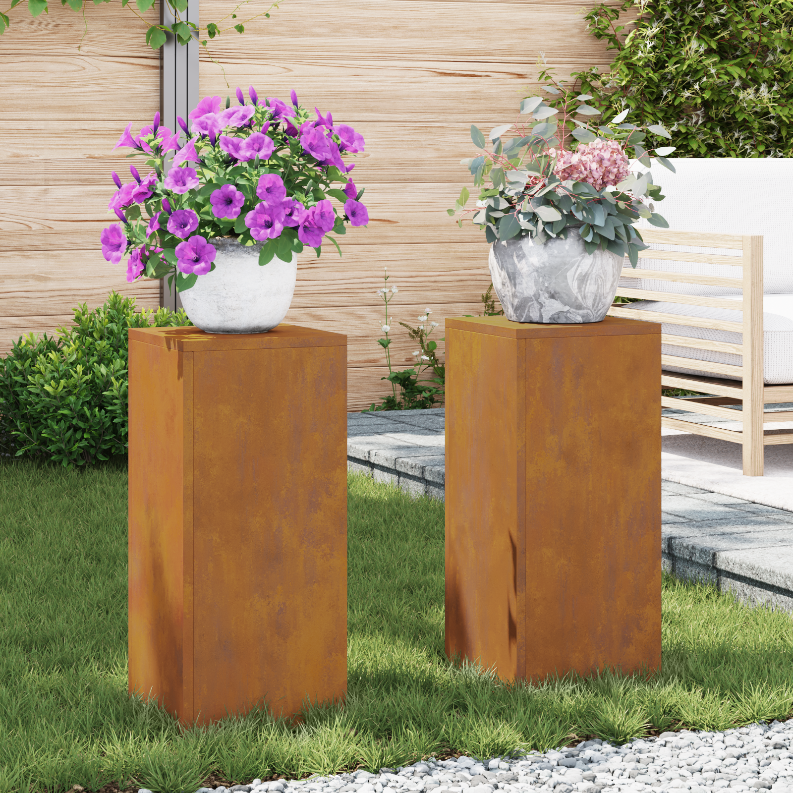 Outdoor Plant Stands Pillar 2 pcs 24x24x55 cm Weathering Steel - Image 4