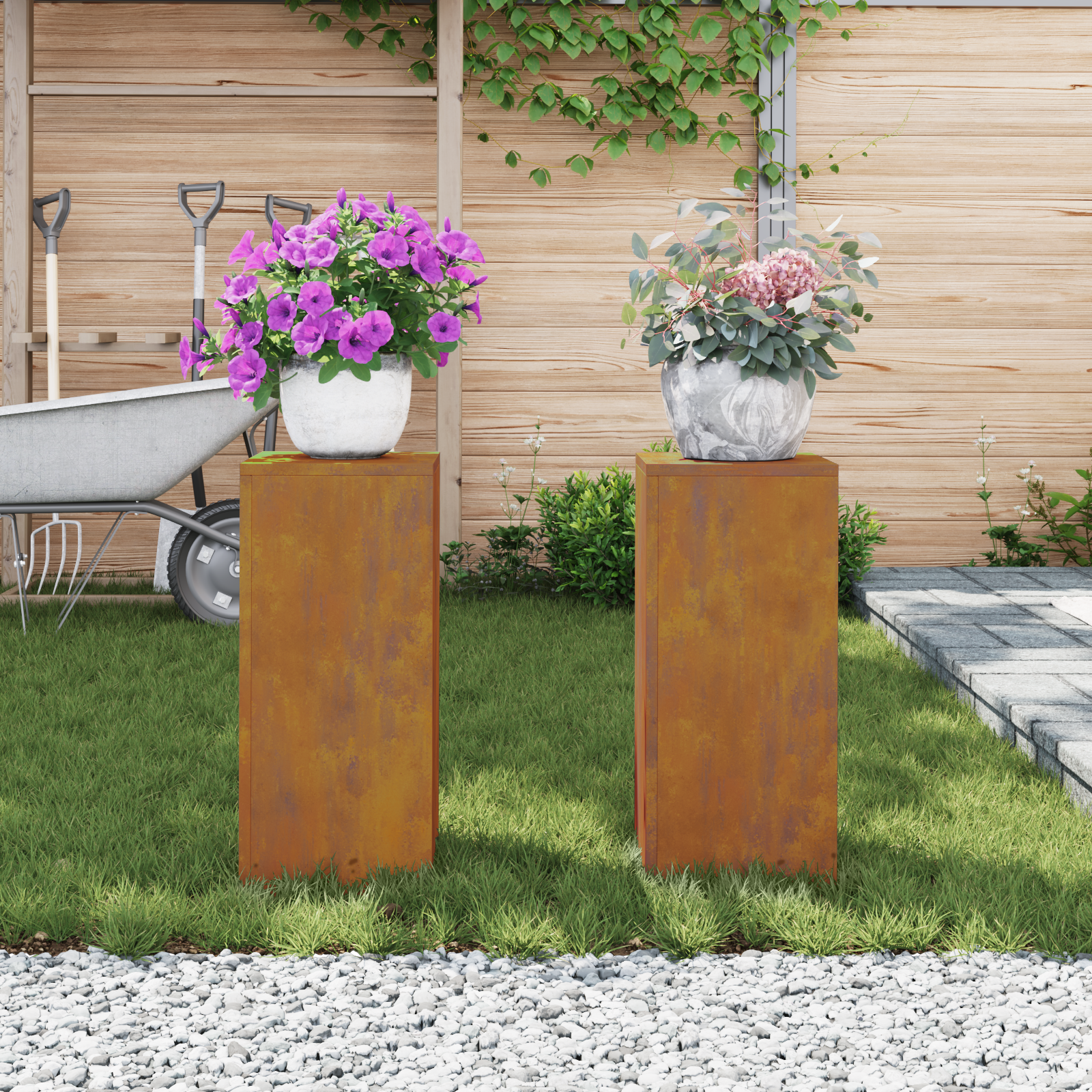 Plantenstandaards 2 st pilaar 24x24x55 cm cortenstaal
