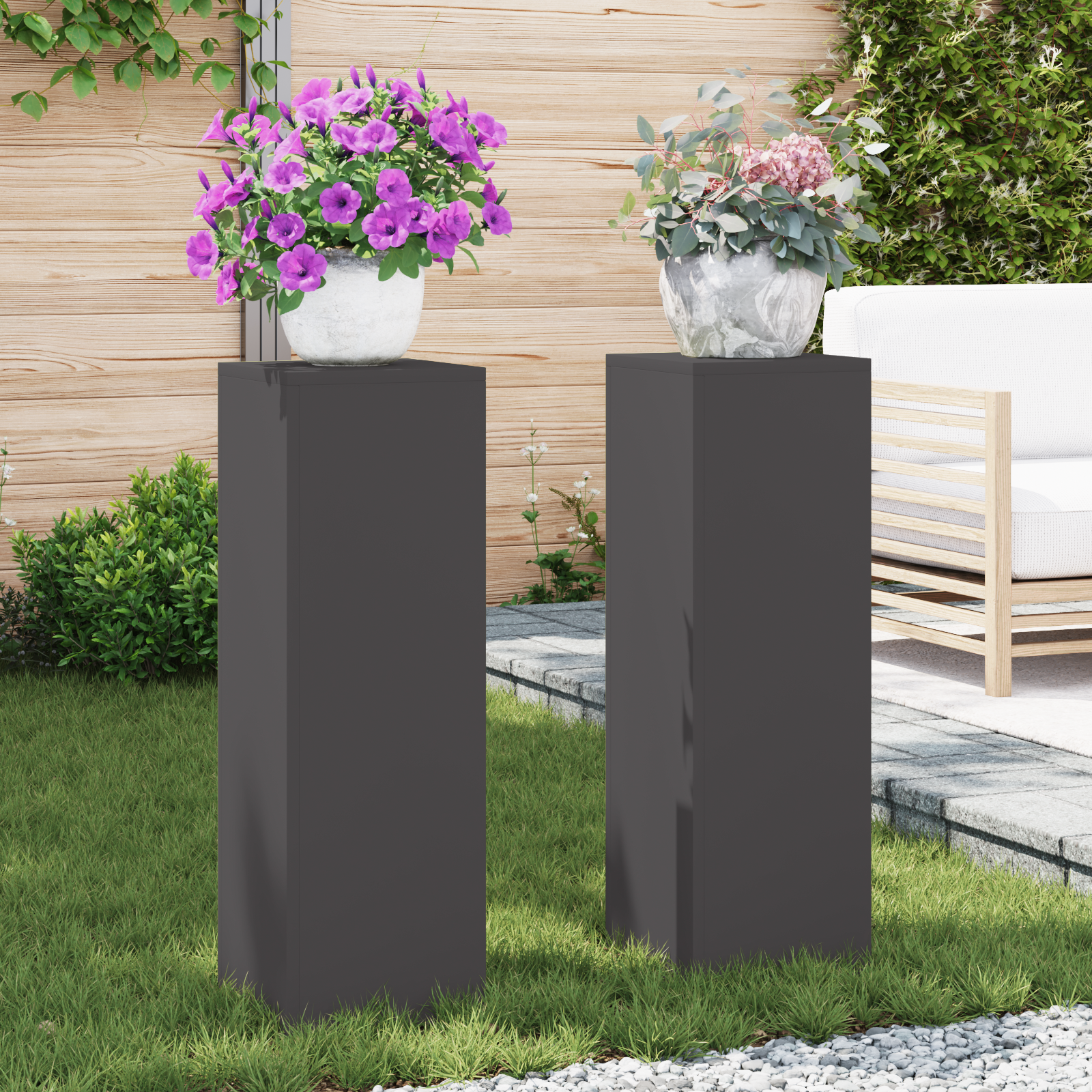 Plantenstandaards 2 st pilaar 24x24x75 cm staal zwart