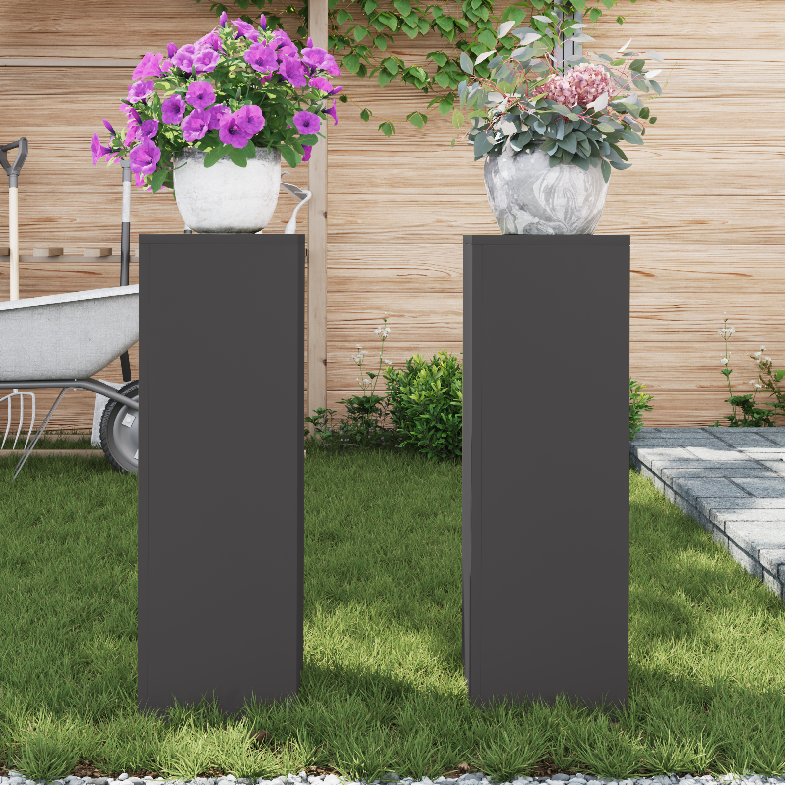 Outdoor Plant Stands Pillar 2 pcs Black 24x24x75 cm Steel - Image 4