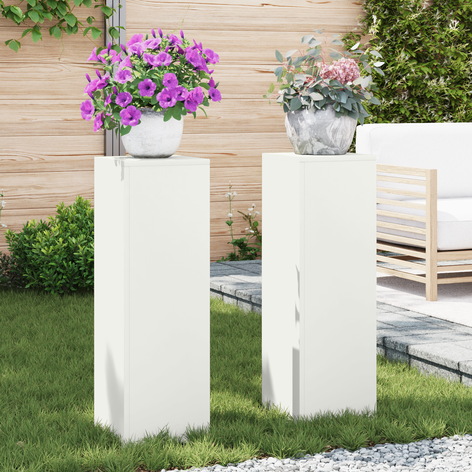 Plantenstandaards 2 st pilaar 24x24x75 cm staal wit