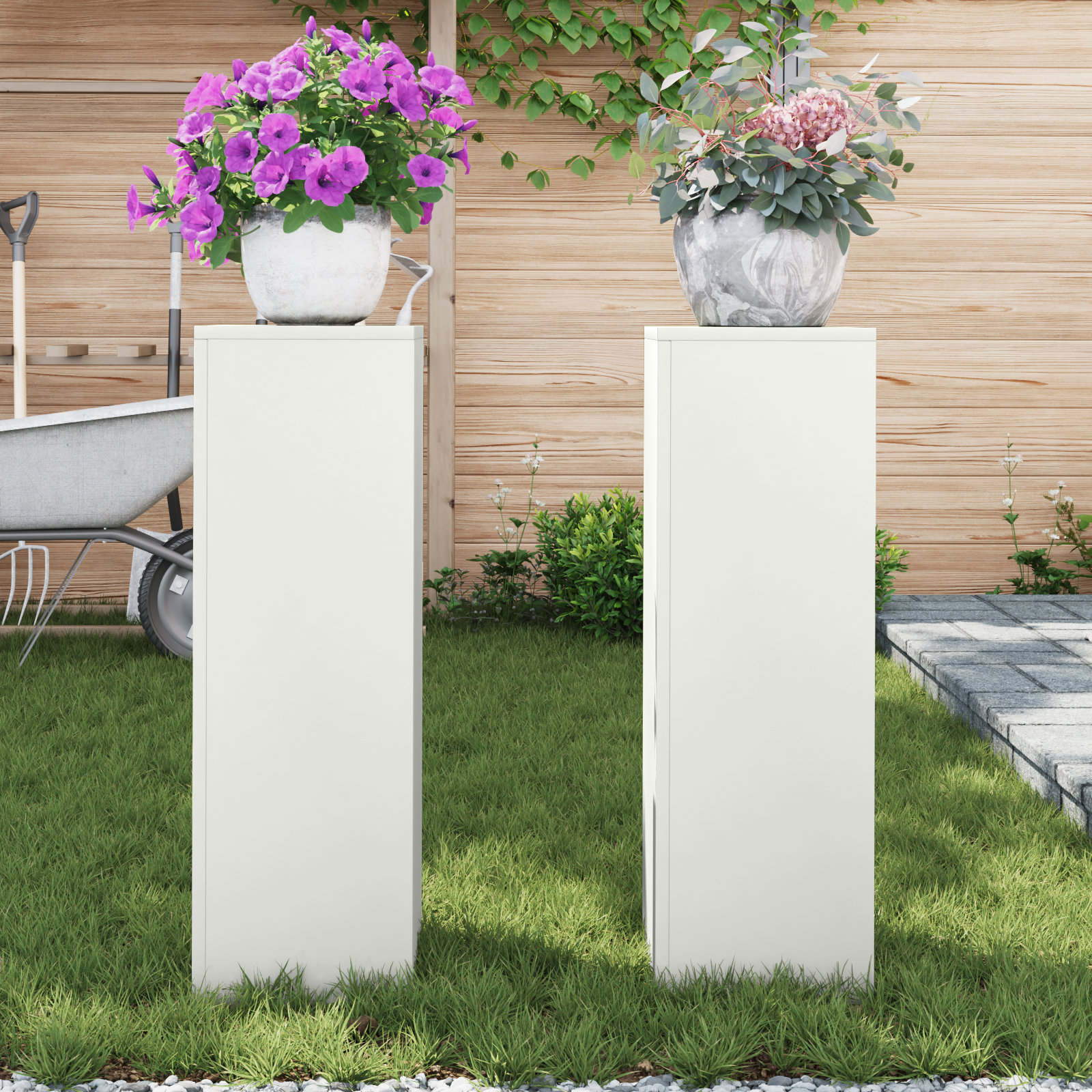 Lauko Augalų Stovai Pillar 2 vnt Balti 24x24x75 cm Plienas - Image 4