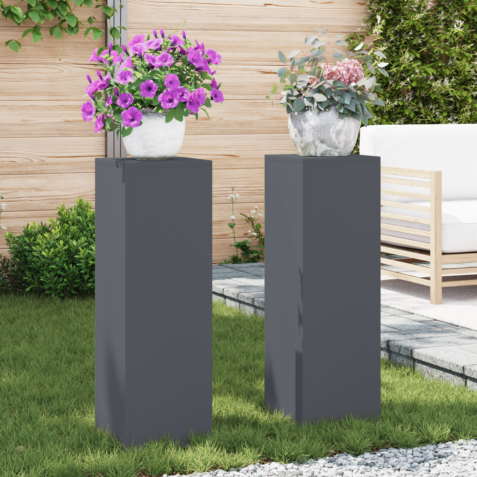 Plantenstandaards 2 st pillaar 2 st 24x24x75 cm staal antraciet