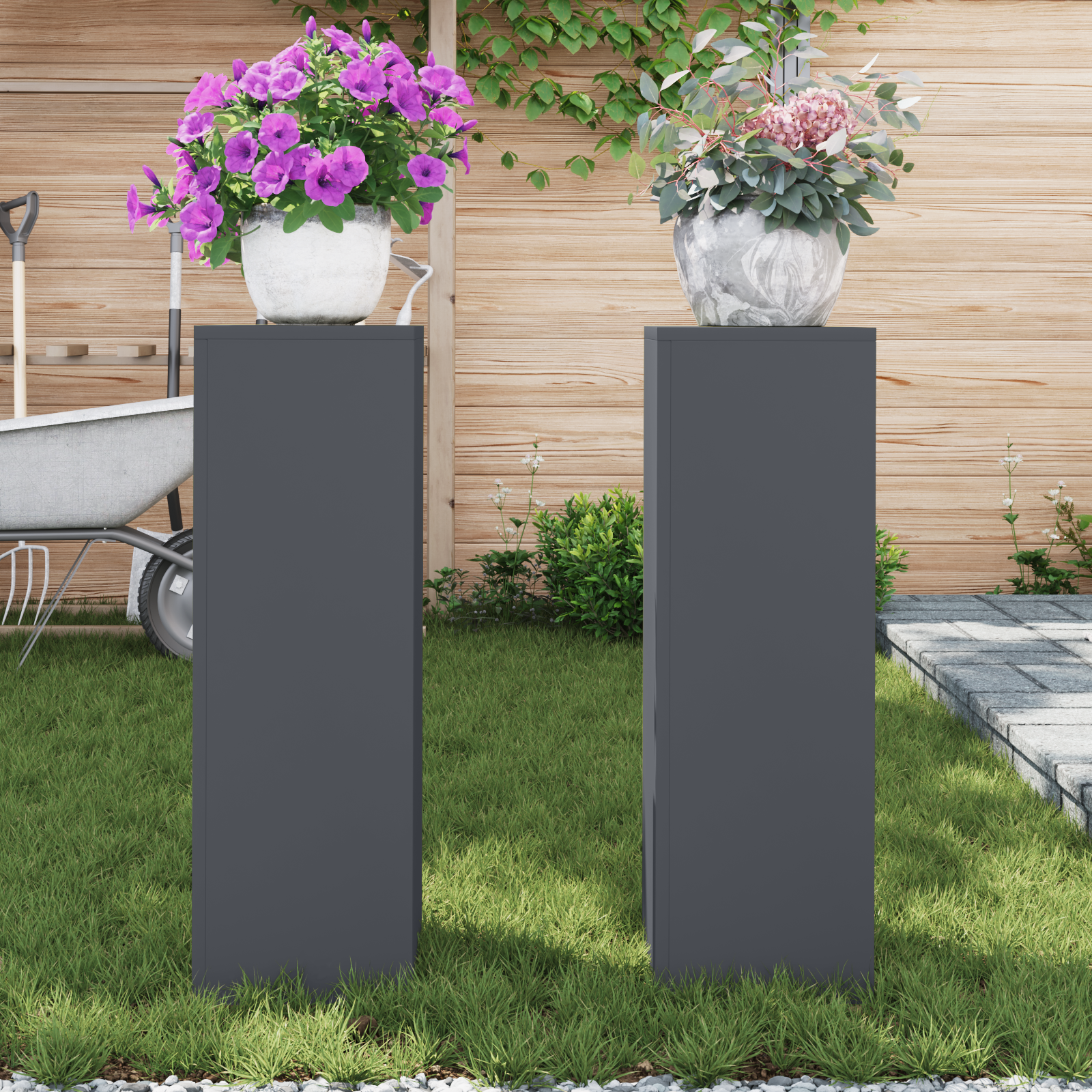 Outdoor Plant Stands Pillar 2 pcs Anthracite 24x24x75 cm Steel - Image 4