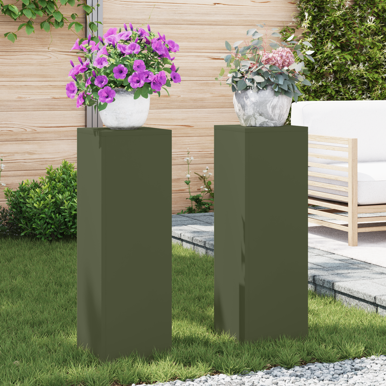 Lauko augalų stovai stulpas 2 vnt. Alyvuogių spalva 24x24x75 cm Plienas