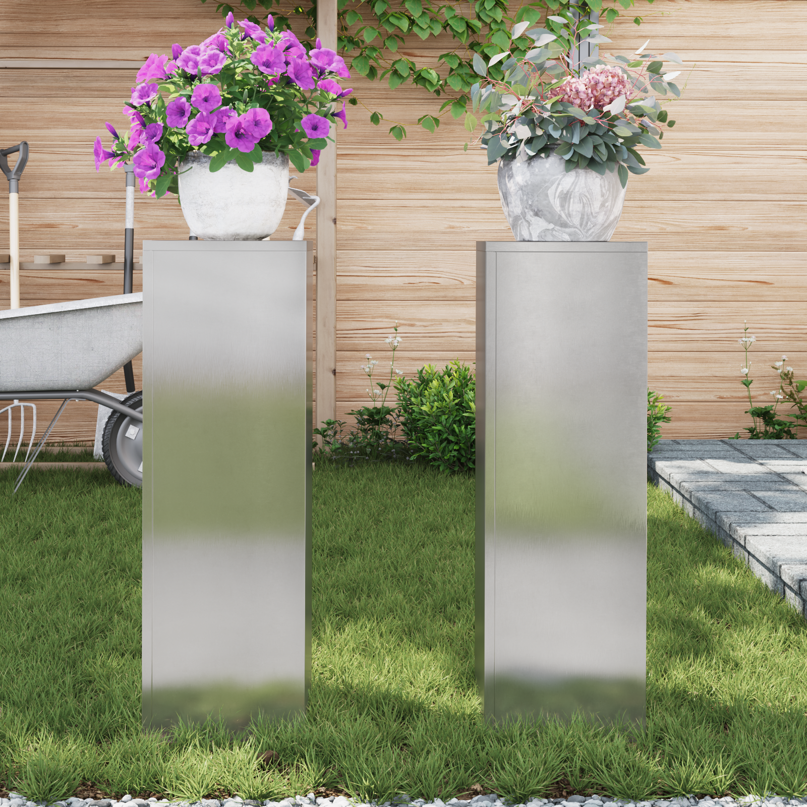 Outdoor Plant Stands Pillar 2 pcs 24x24x75 cm Stainless Steel - Image 4