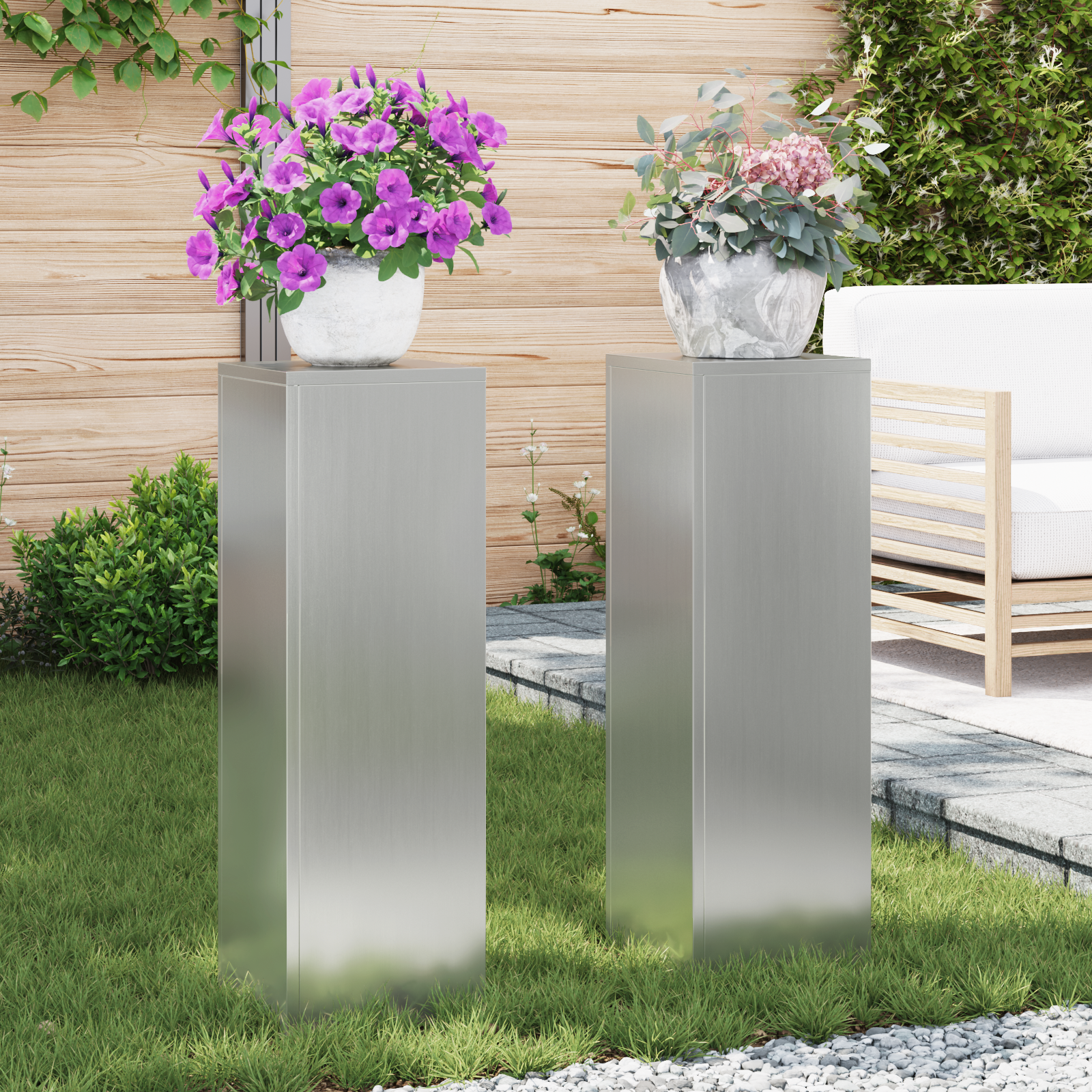 Lauko Gėlių Stovai 2 vnt 24x24x75 cm Cinkuotas Plienas