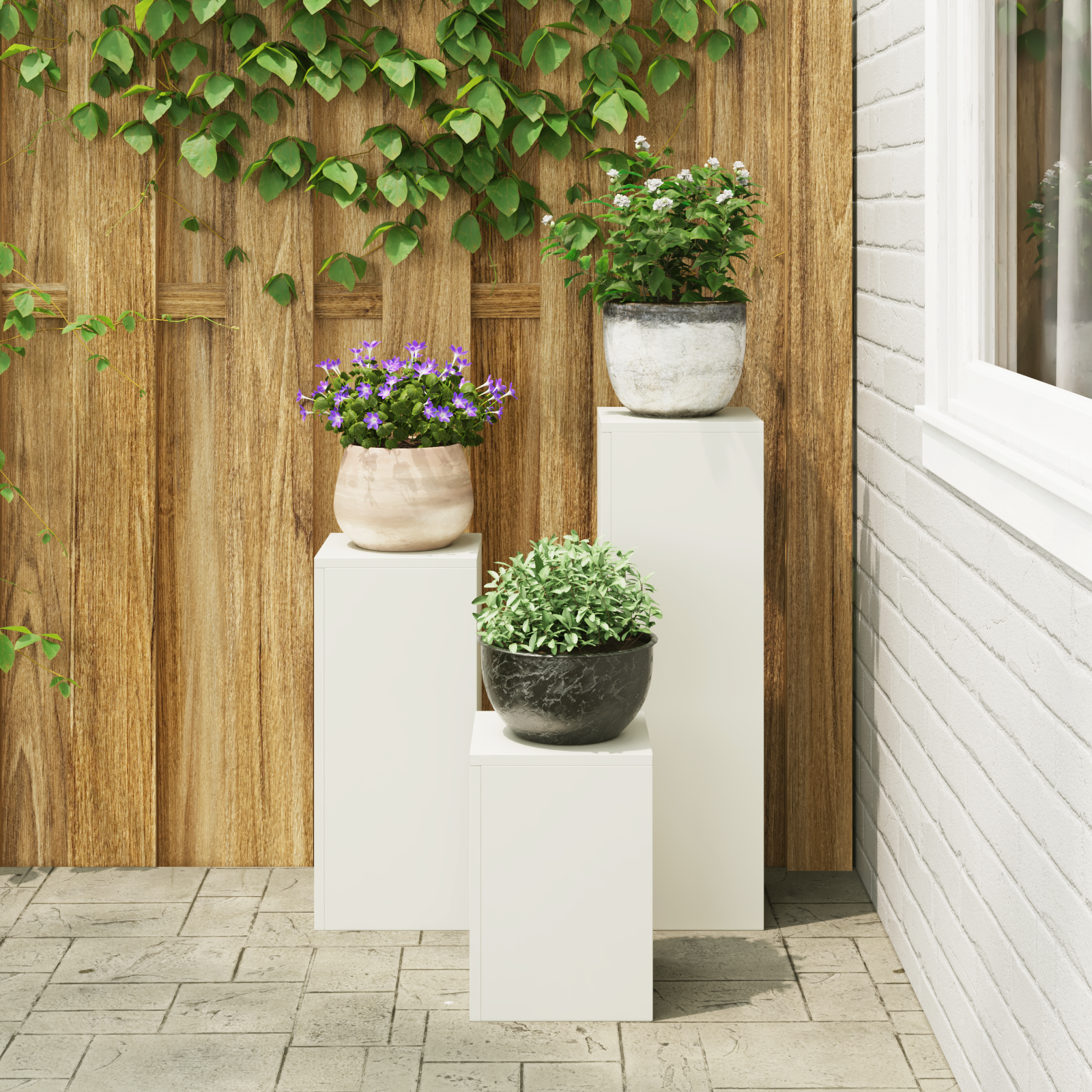 Lauko Augalų Stovai Pillar 3 vnt Balto Plieno - Image 4
