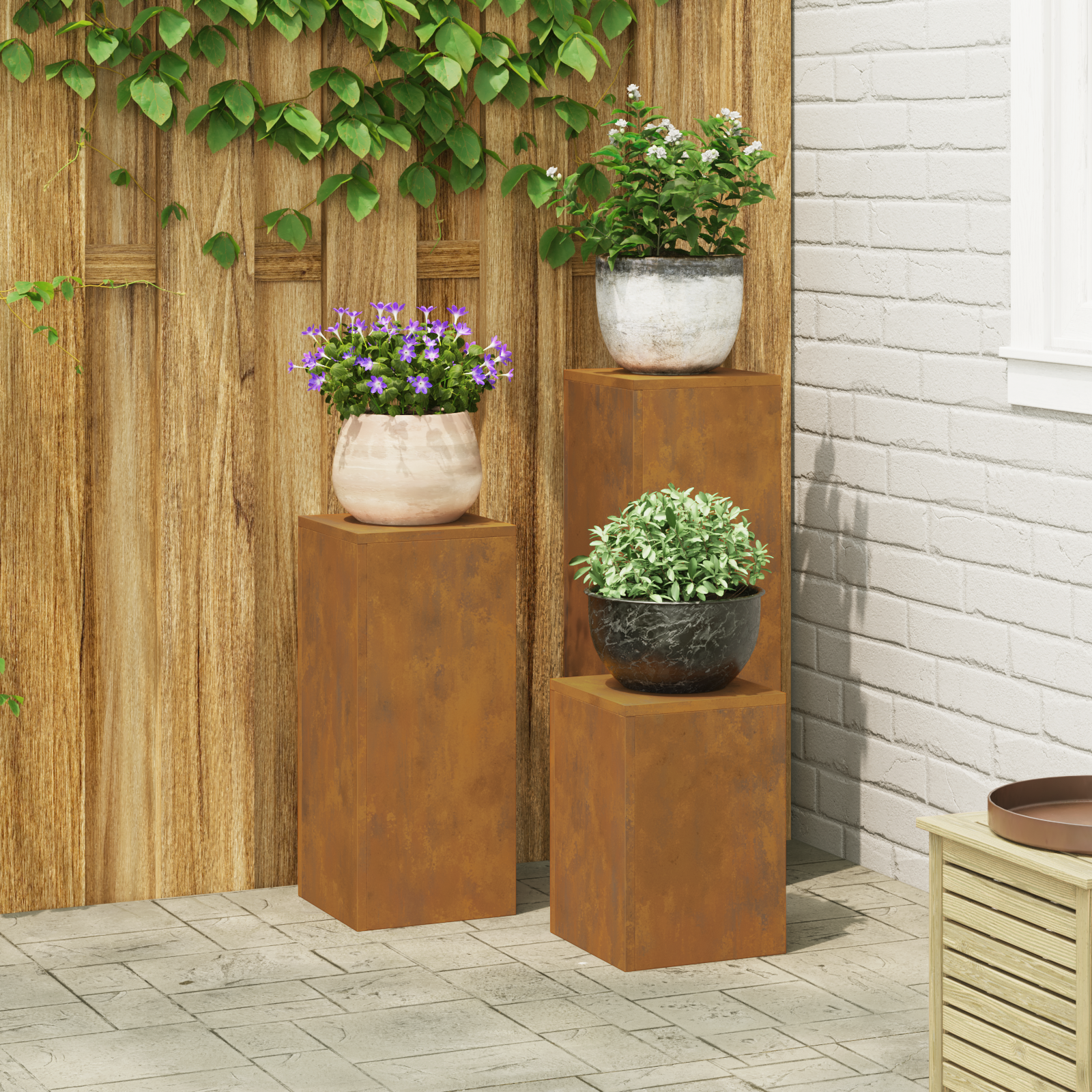 Outdoor Plant Stands Pillar 3 pcs Weathering Steel