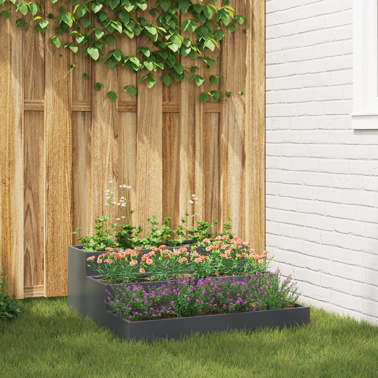 Tuin Plantenbak 3-Tier 90x90x35 cm Anthraciet Staal