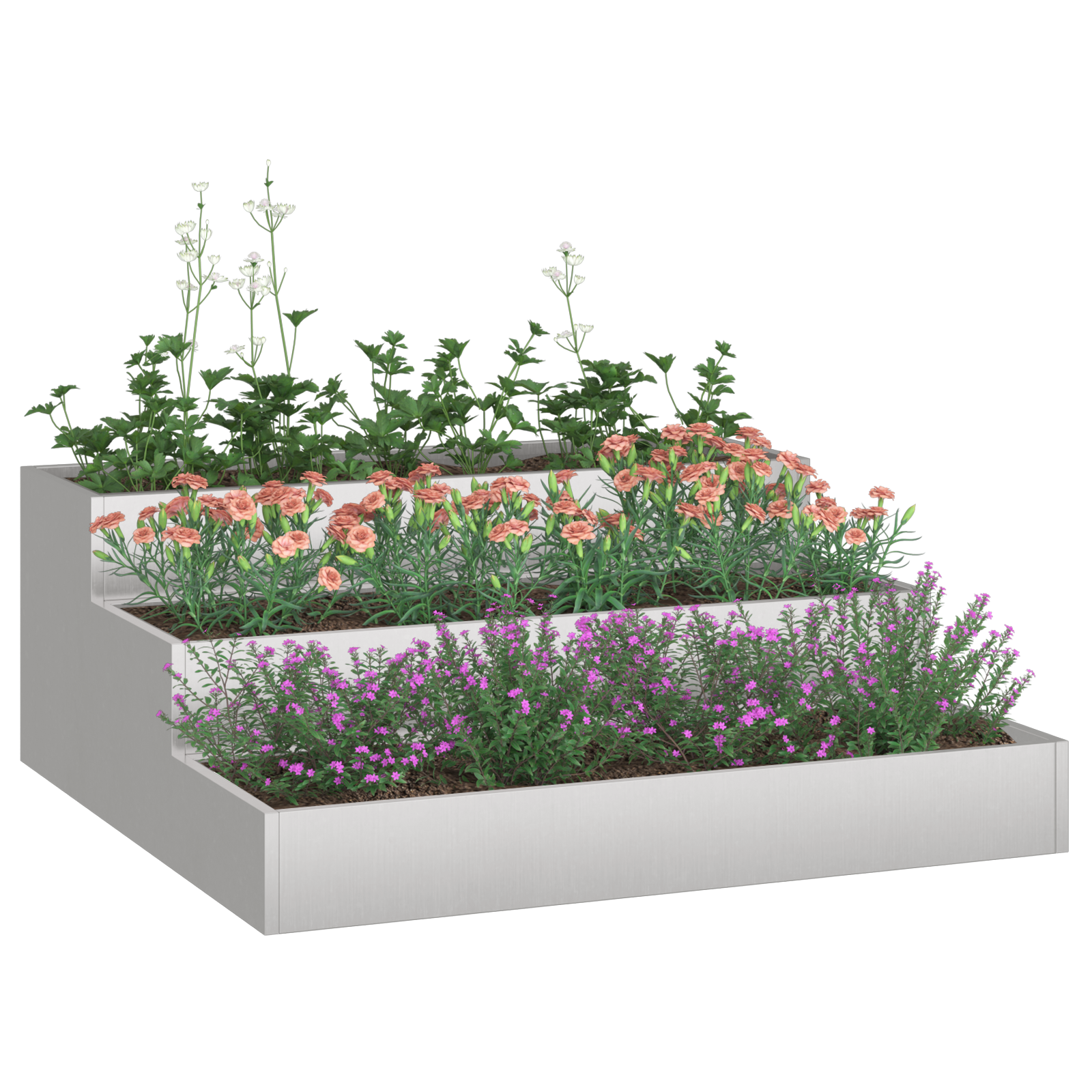 Thumbnail - vidaXL Pflanzkasten mit 3 Etagen 90x90x35 cm Edelstahl
