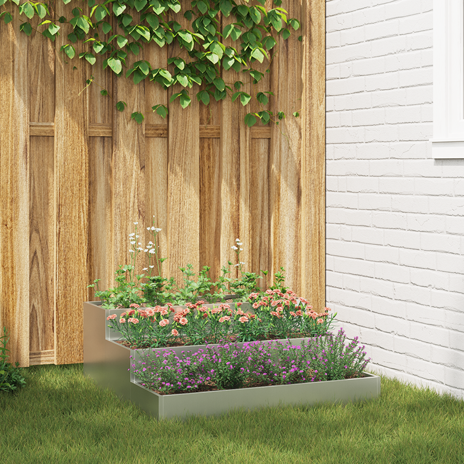 Tuint planter 3-laags 90x90x35 cm Gegalvaniseerd staal