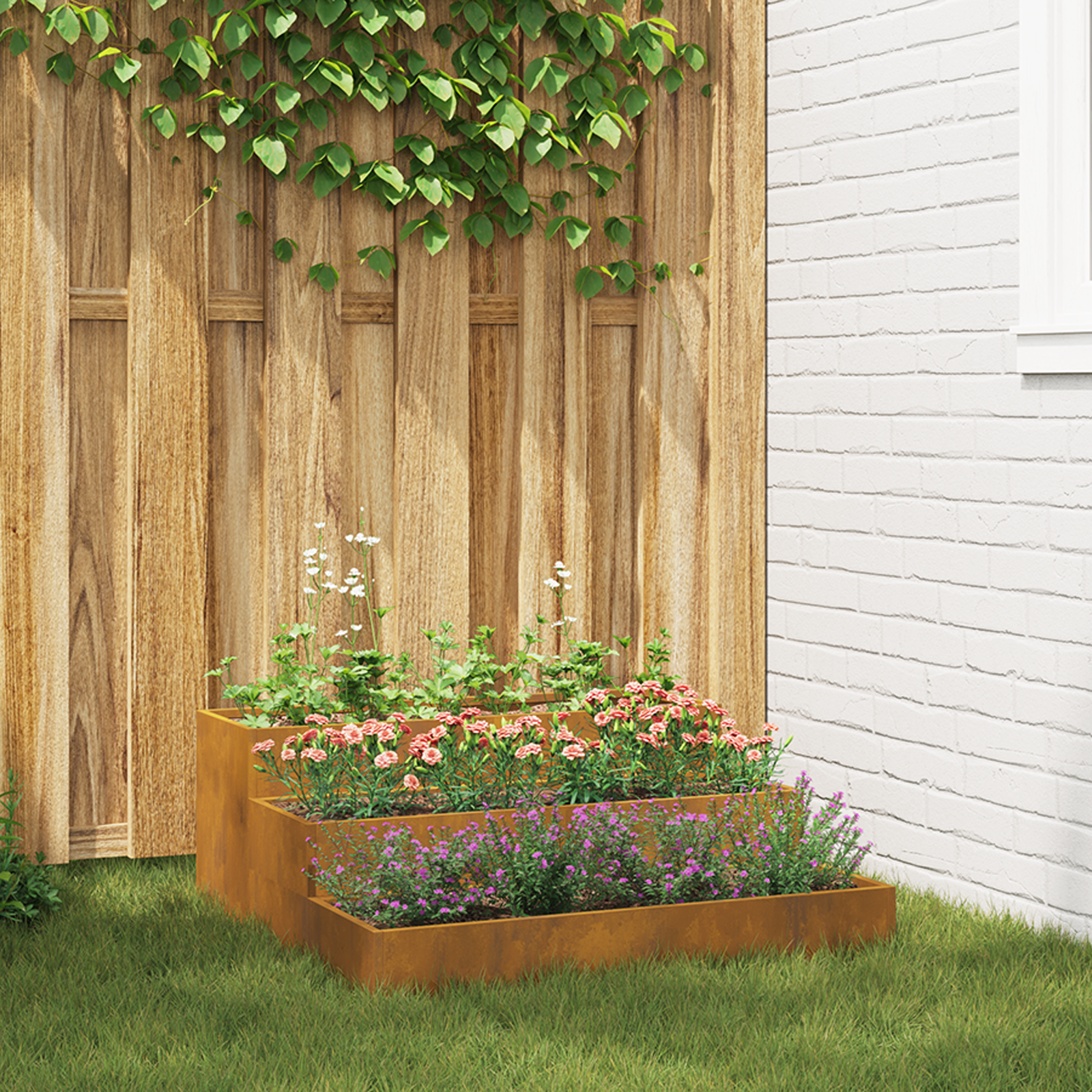 Tuinplanter 3-Lagen 90x90x35 cm Verweerd staal