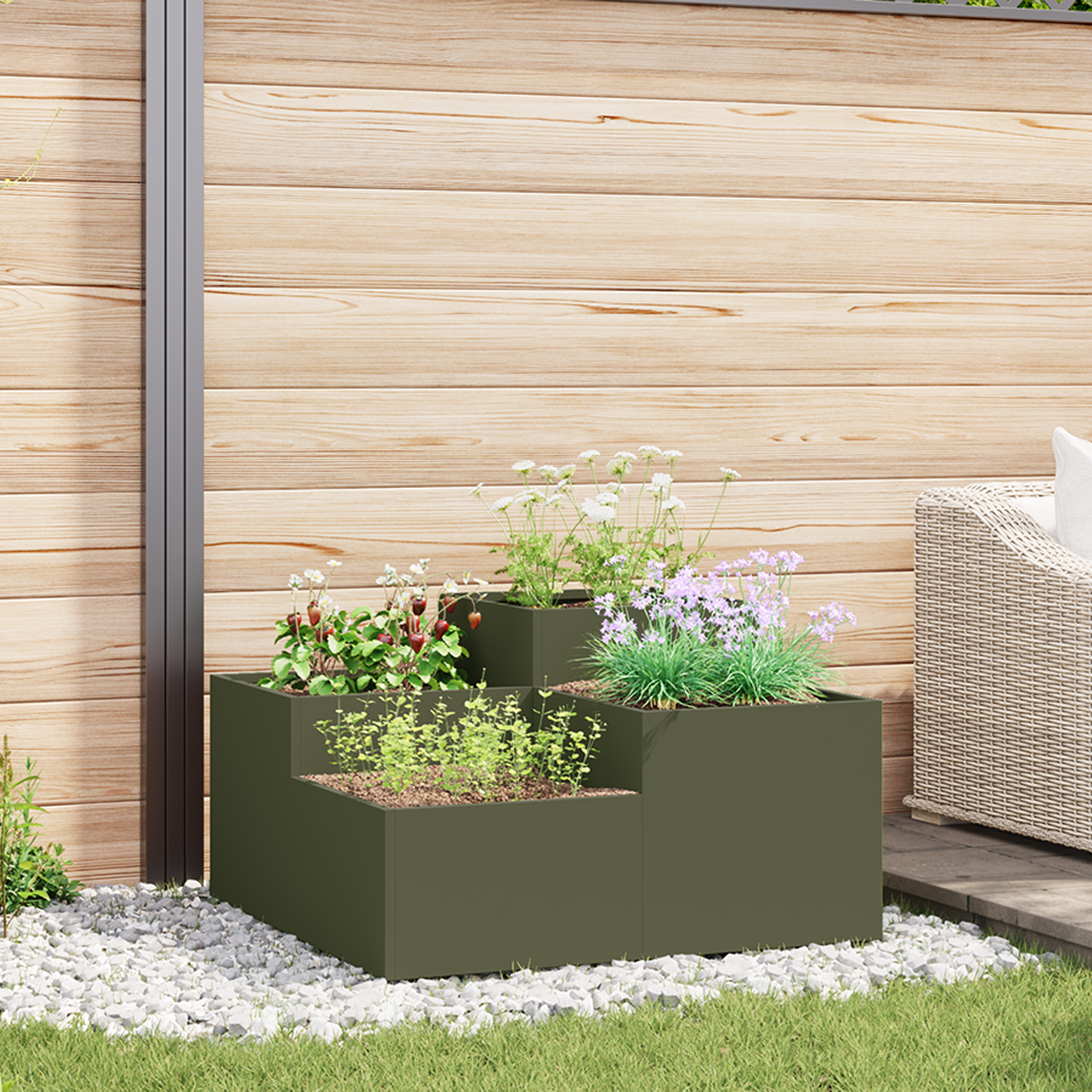 Plantenbak 80x80x48 cm staal olijfgroen