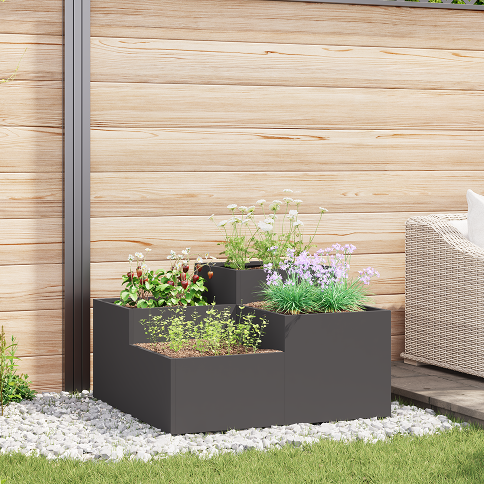 Plantenbak 100x100x48 cm staal zwart